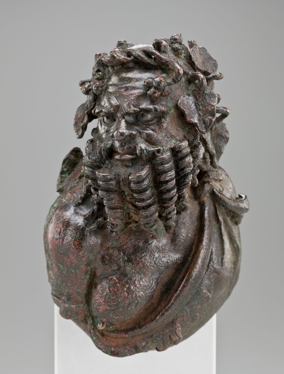 Dekorativ buste af Silenus (bronze med sølv- og kobberindlæg) af Roman