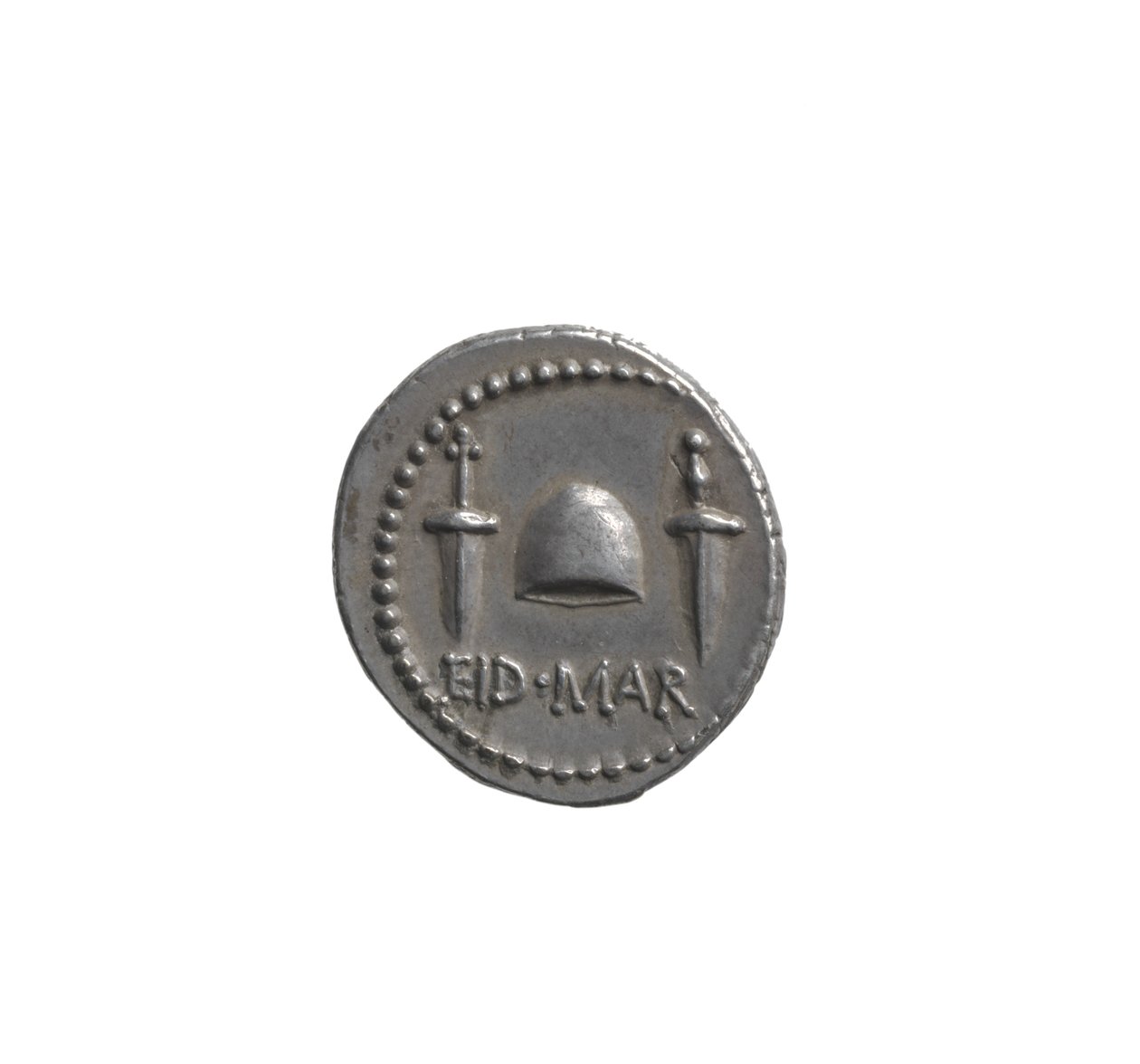 Denarius forestiller Brutus hoved (sølv) af Roman