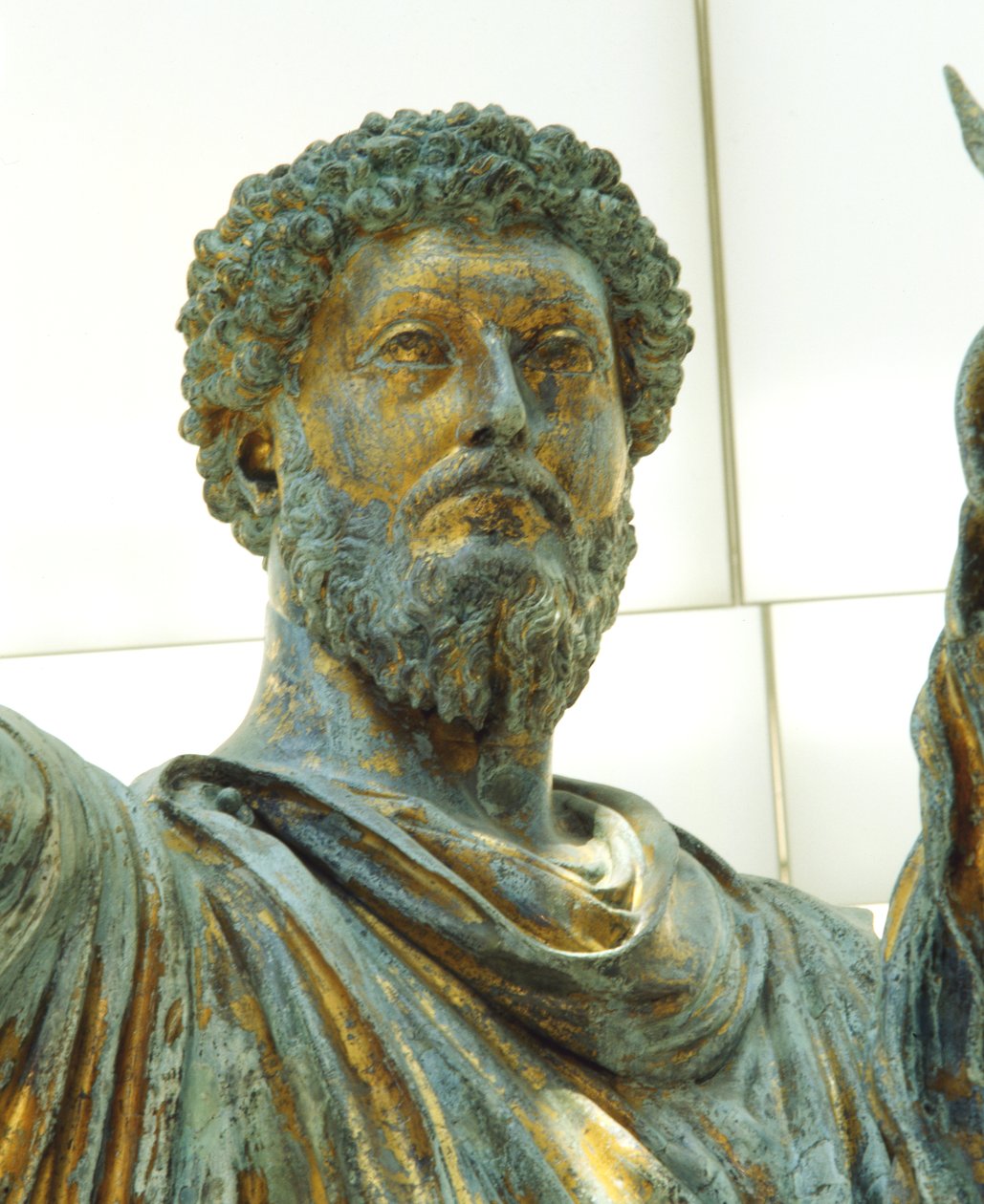 Detalje fra rytterstatuen af Marcus Aurelius (bronze) af Roman