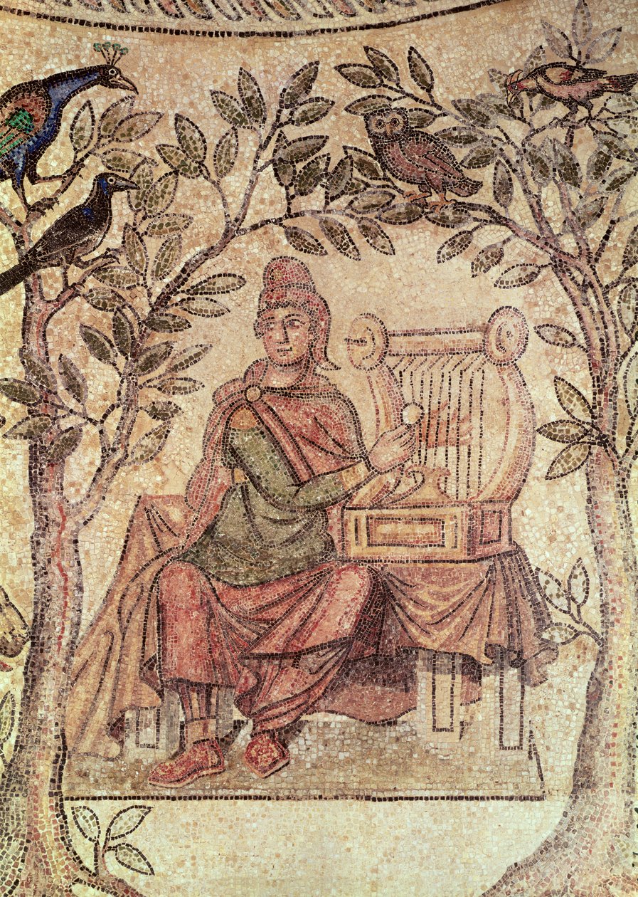 Detalje af Orpheus charmerende dyrene, fra stedet for Blanzy mosaik se også 173716 af Roman