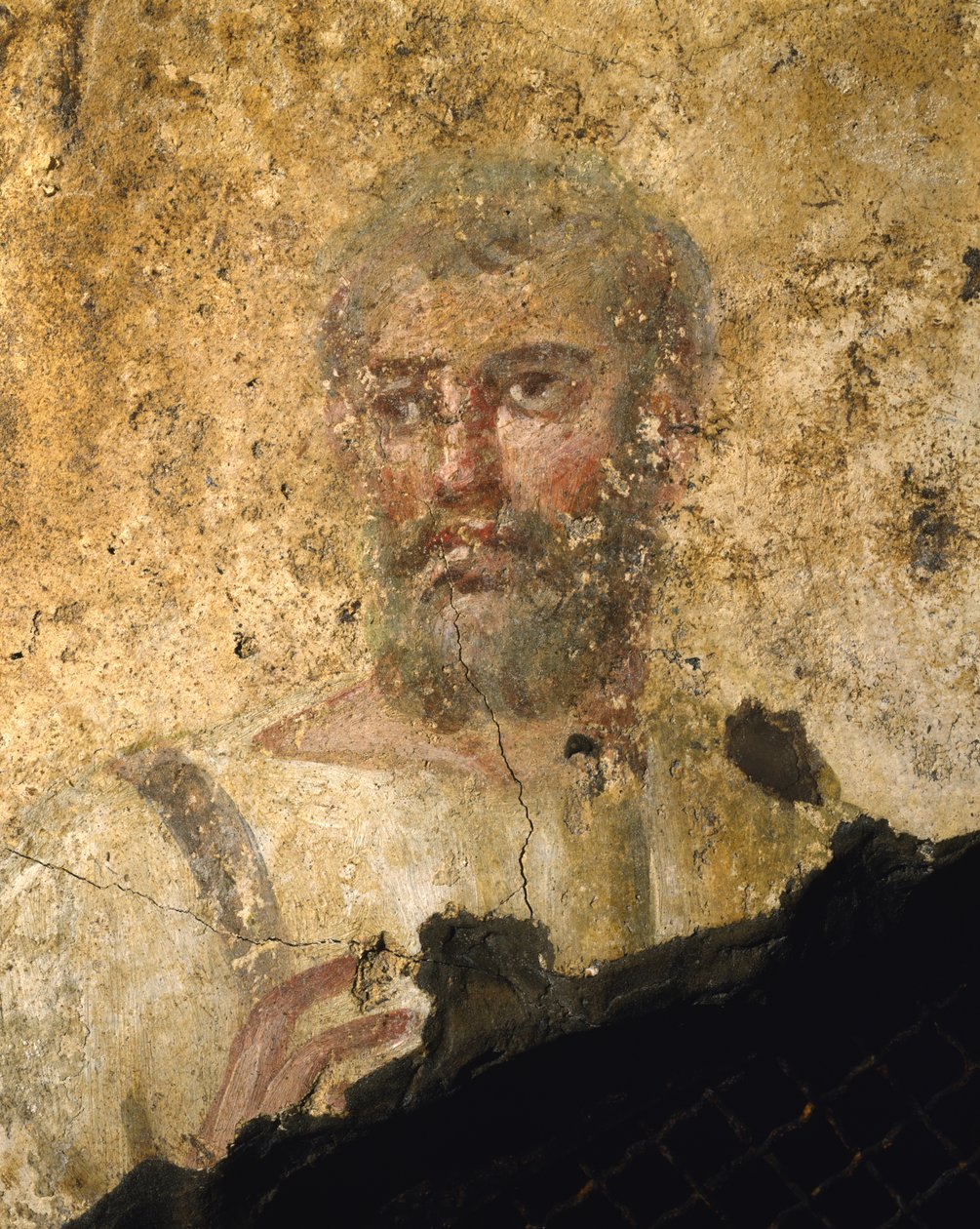 Detalje af en mand i en tunika fresco af Roman