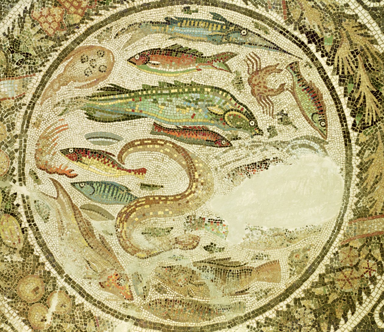 Detalje af fisk, De fire årstider, fra Vega Baja mosaik af Roman