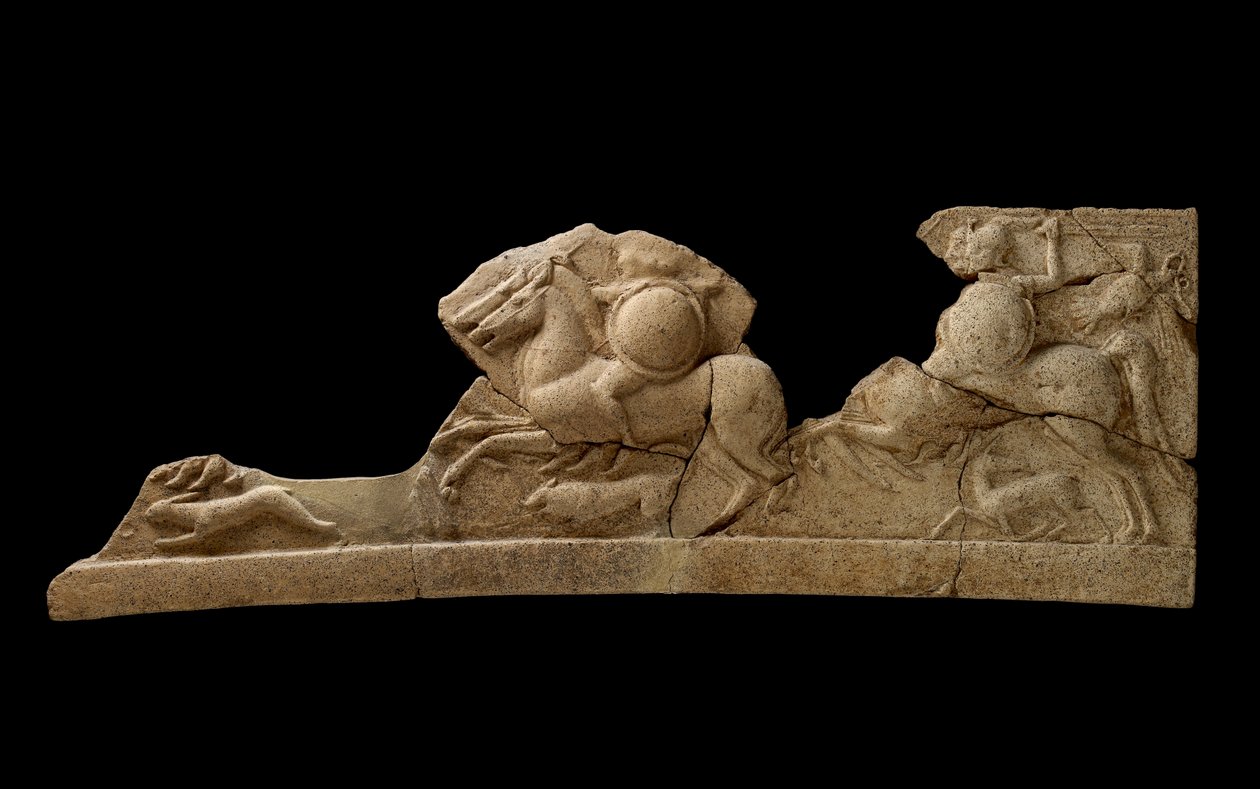Frieze med par ryttere, en hare, en hund og et rådyr, anden halvdel af det 6. århundrede f.Kr. (terracotta) af Roman