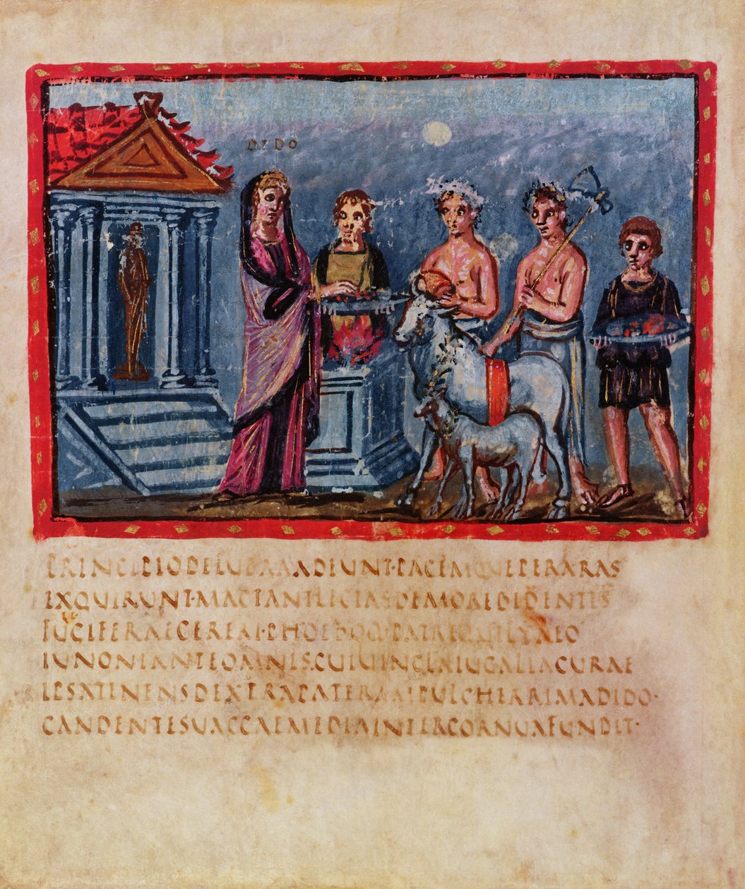 Lat 3225 f.33v Dido bringer et offer, fra The Vergilius Vaticanus af Roman