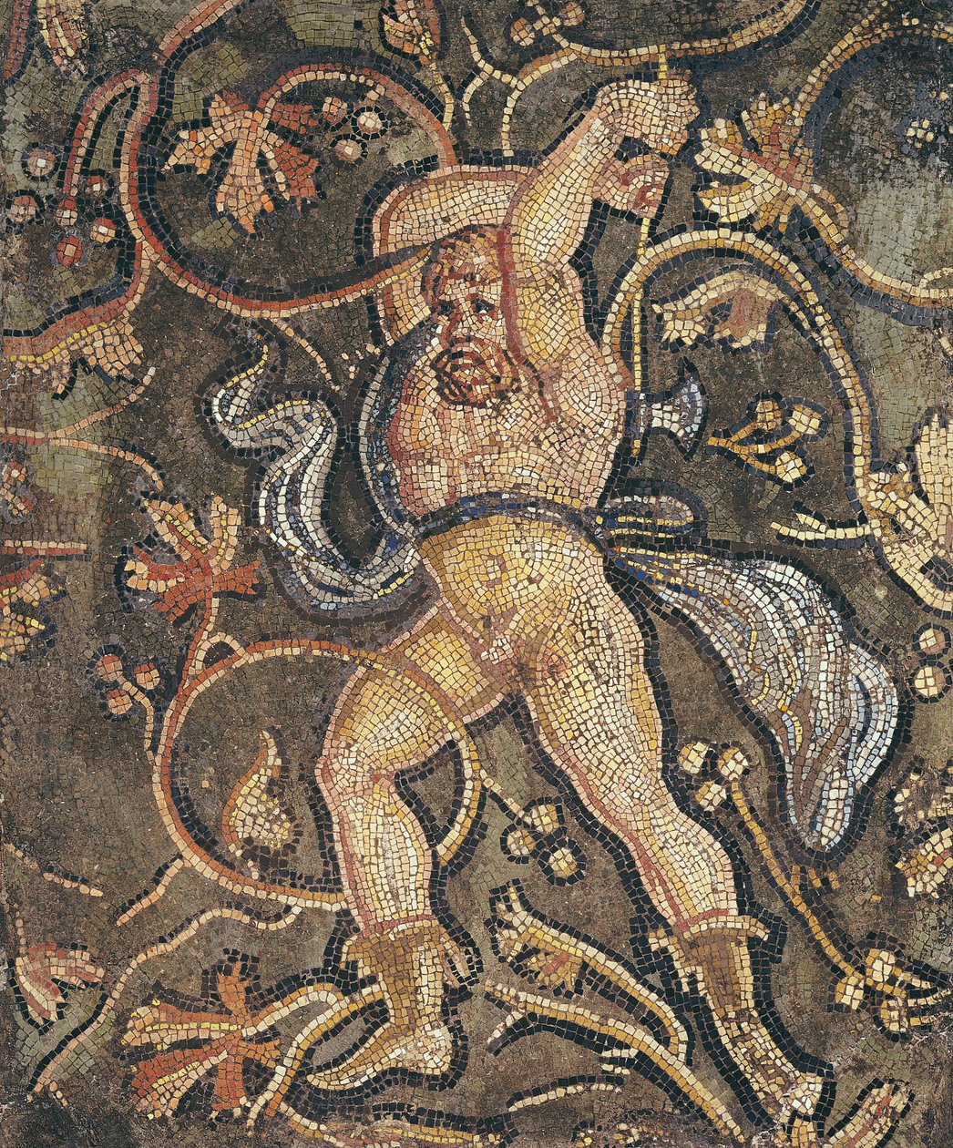 Lycurgus Cutting the Grape Vine, fra The Punishment of Lycurgus, 2.-3. århundrede (mosaik) af Roman