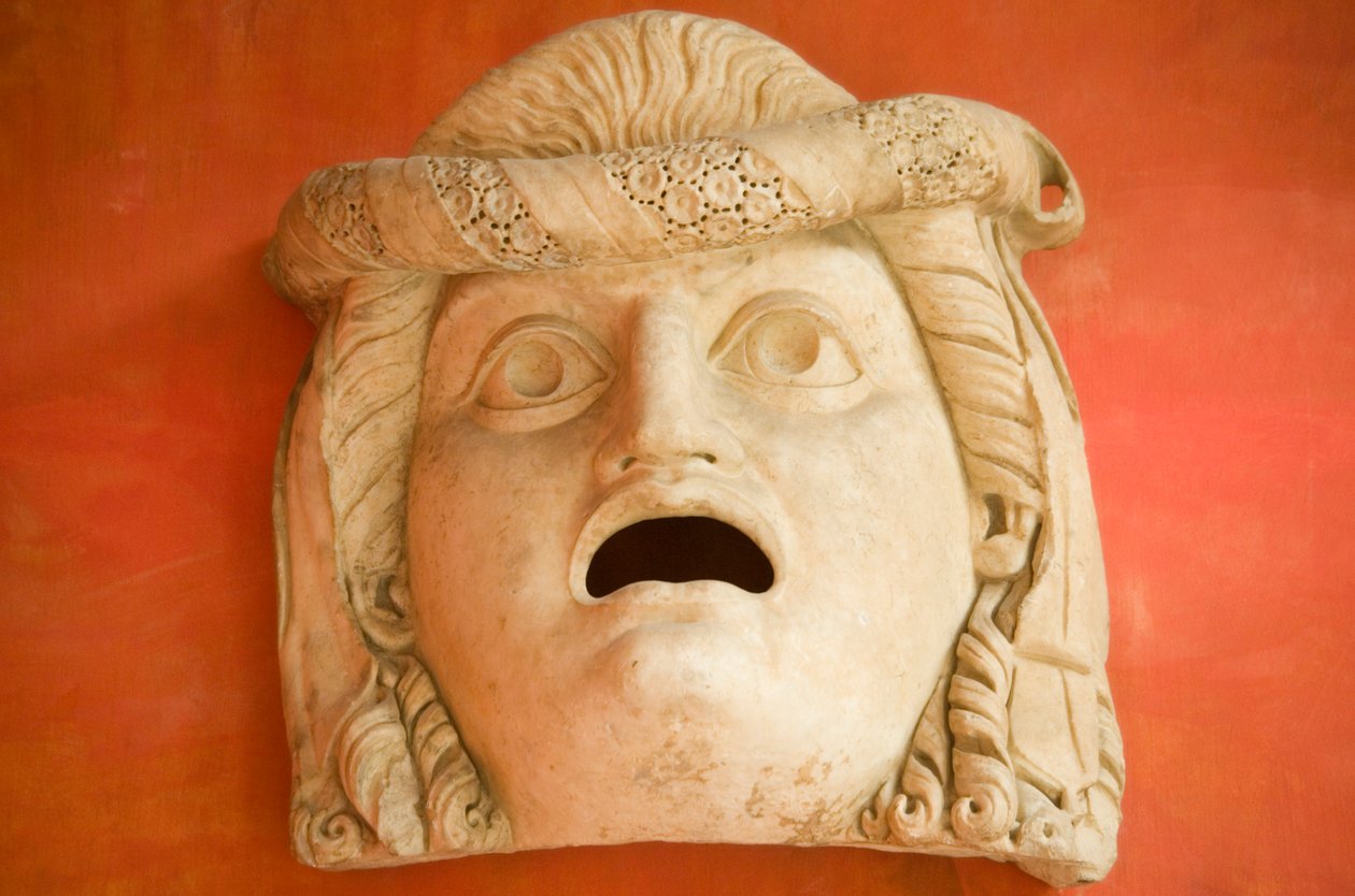 Maske med åben mund, romersk kejsertid (30 f.Kr.-500 e.Kr.) (marmor) af Roman