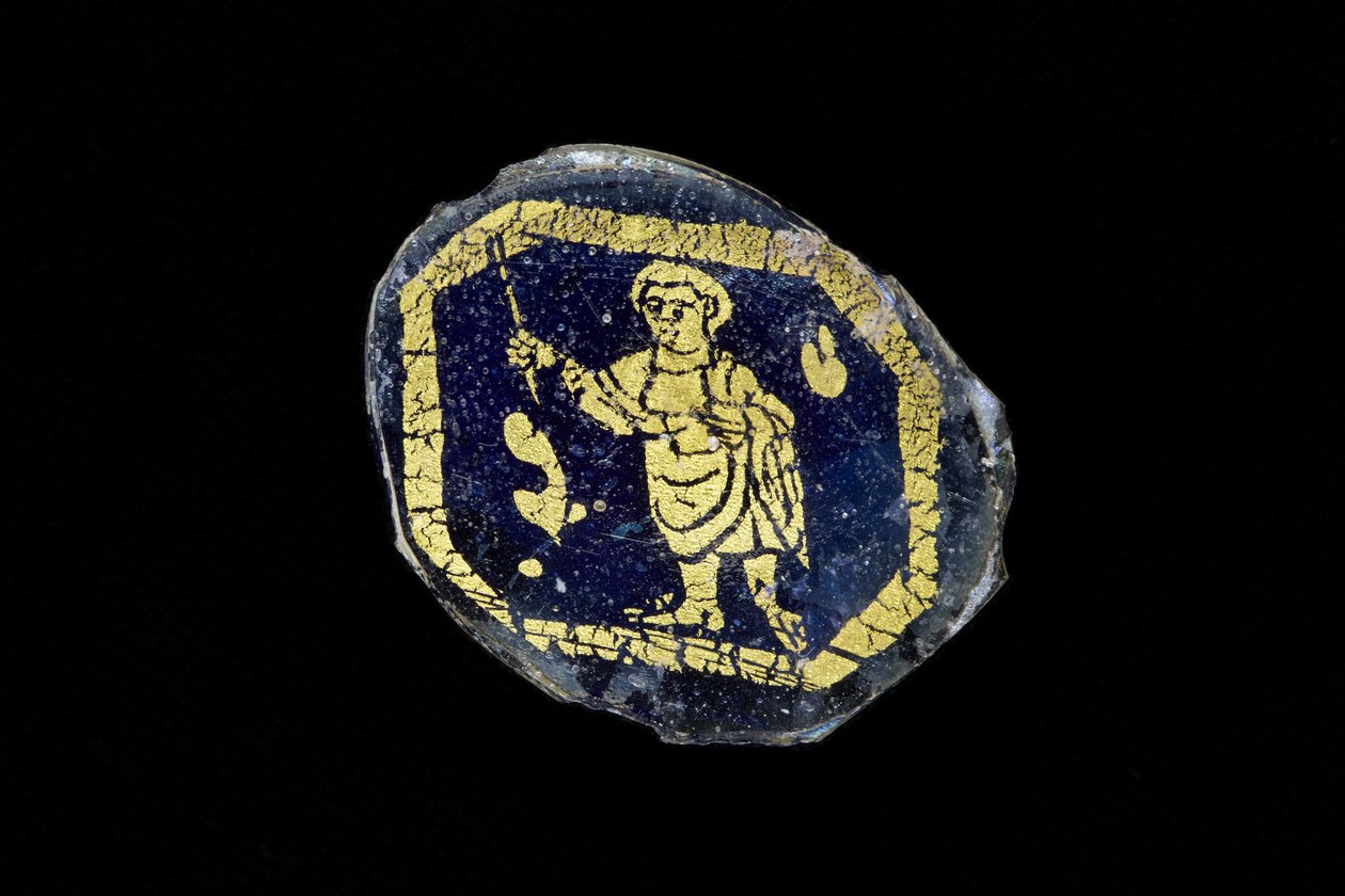 Medaljon med Kristus der holder tryllestaven, 3.-4. århundrede e.Kr. (guld og glas) af Roman