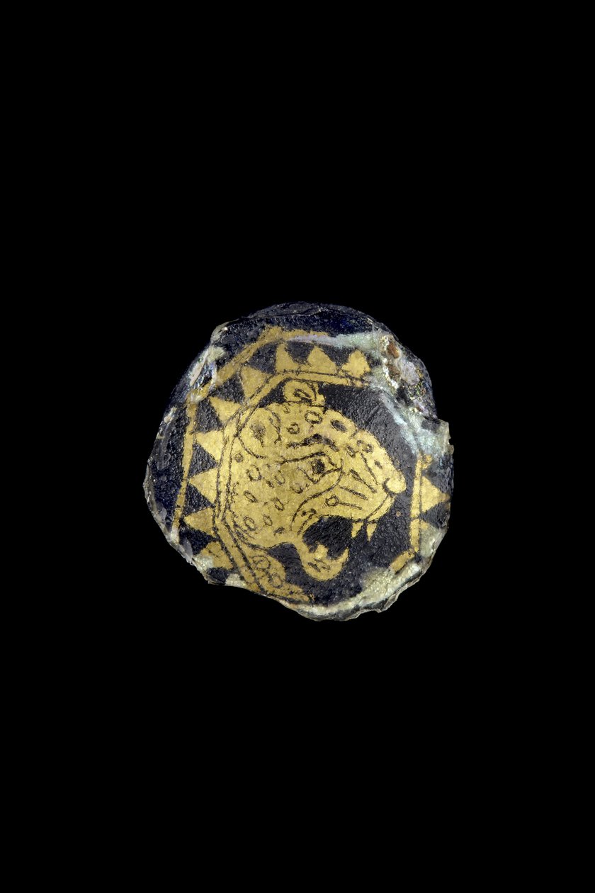 Medaljon med hovedet af en leopard med åbne kæber, 3.-4. århundrede e.Kr. (guld og glas) af Roman