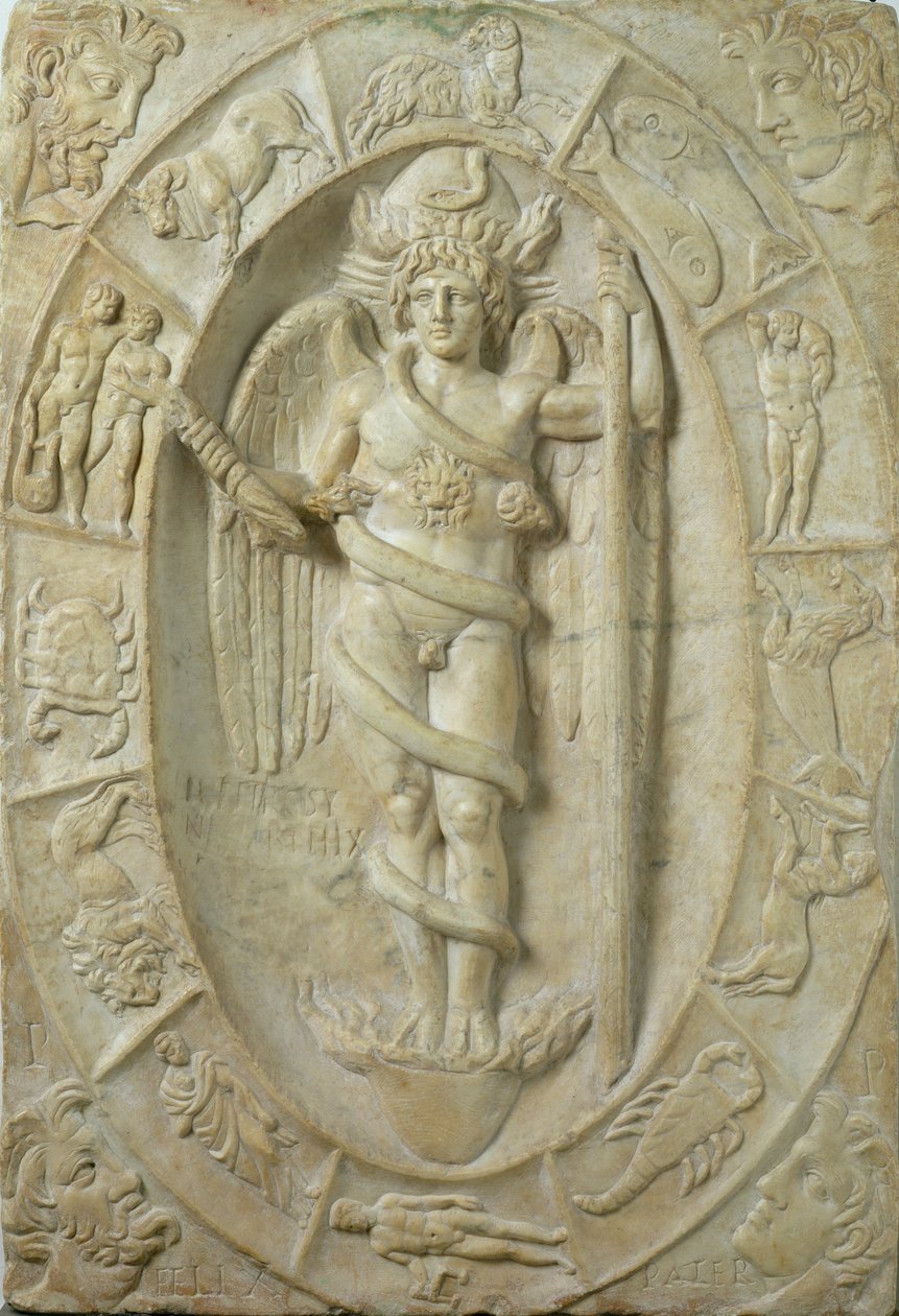 Mithraisk relief, der forestiller en ungdommelig guddom, måske Mithra (marmor) af Roman