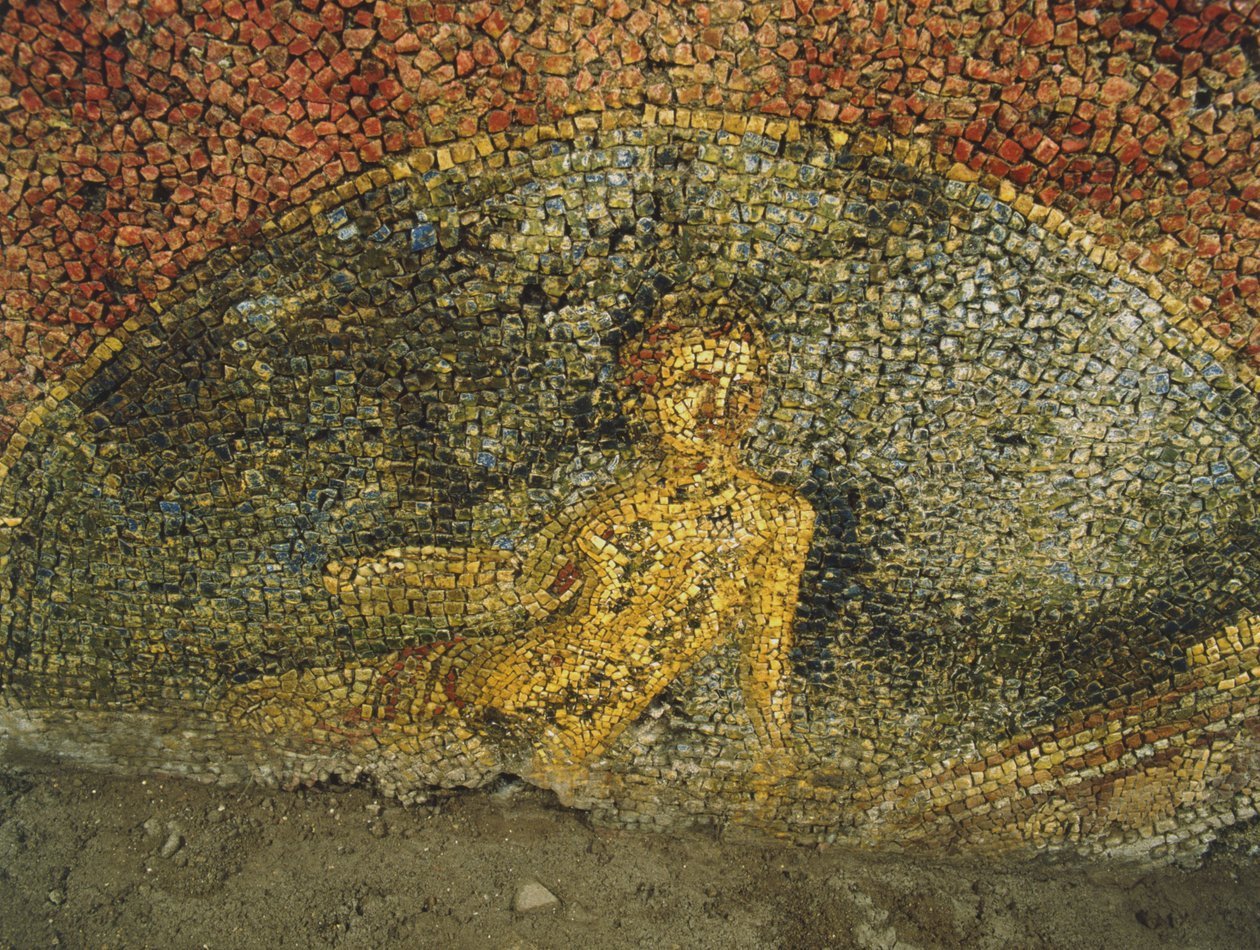 Mosaik fra en gammel bygning under kasernen af Cuirassiers ved Quirinale, Rom (mosaik) af Roman