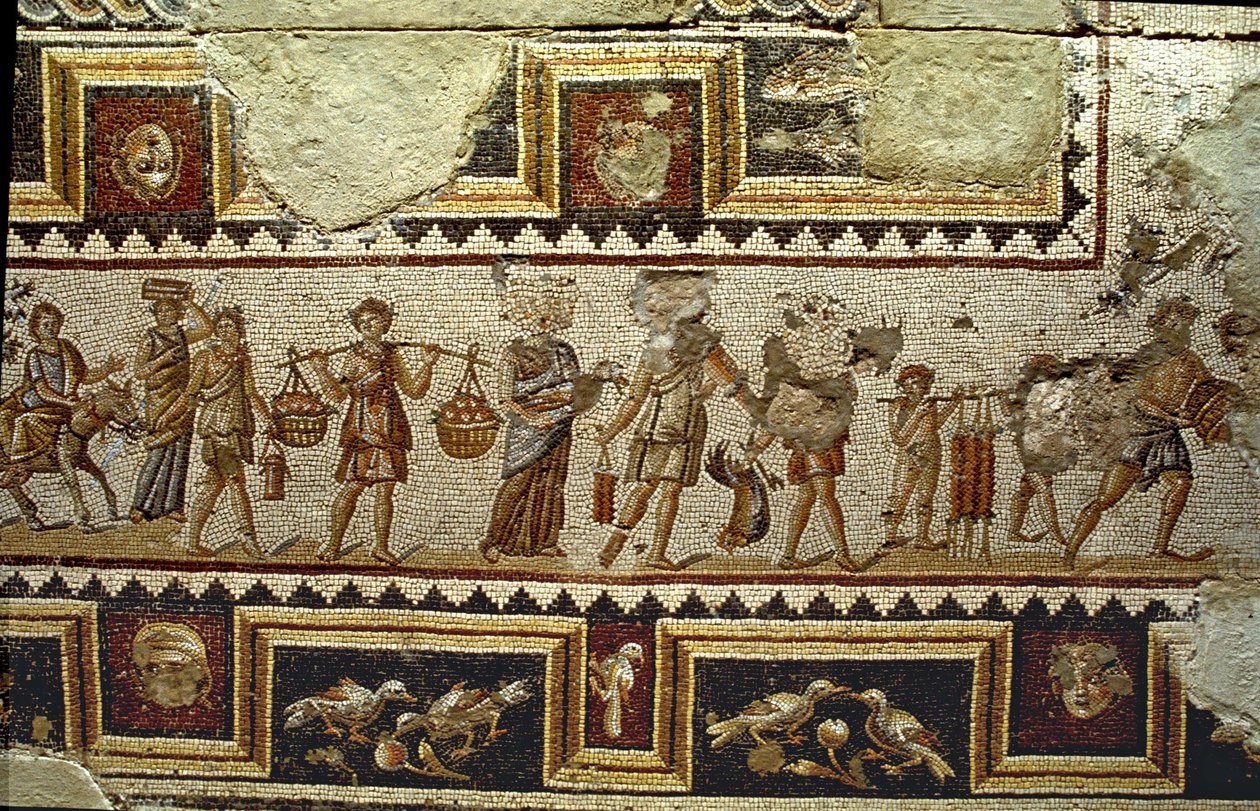 På vej til markedet, detalje af et mosaikgulv, Tzippori-foto af Roman