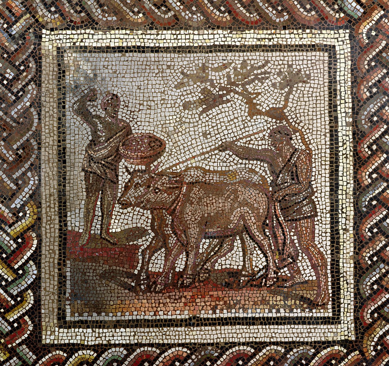 Pløjning, fra Saint-Romain-en-Gal, Rhone-Alpes, Frankrig, 3. århundrede e.Kr. (mosaik) af Roman