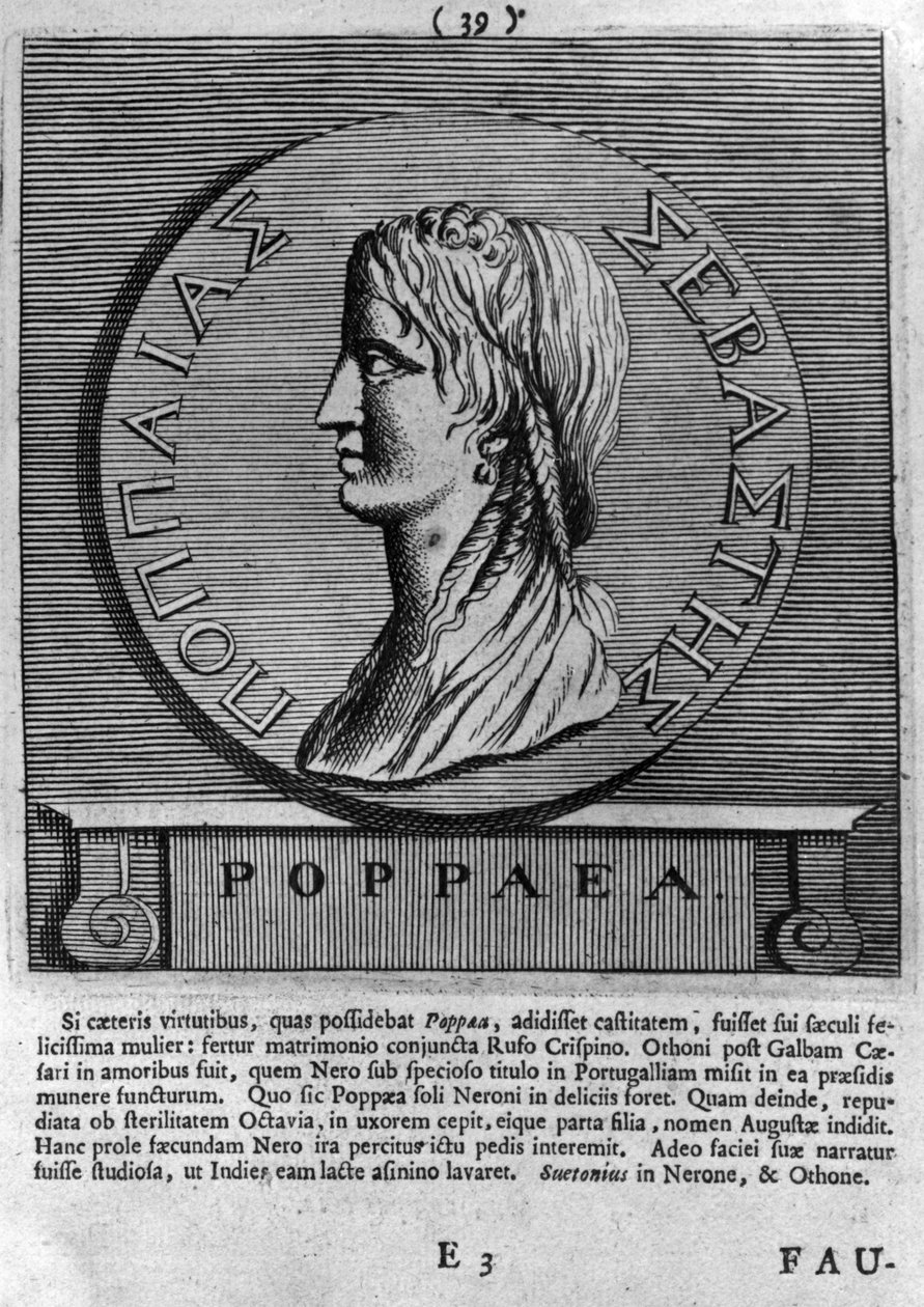 Poppaea Sabina, gravering efter en romersk mønt fra 54-68 e.Kr. af Roman
