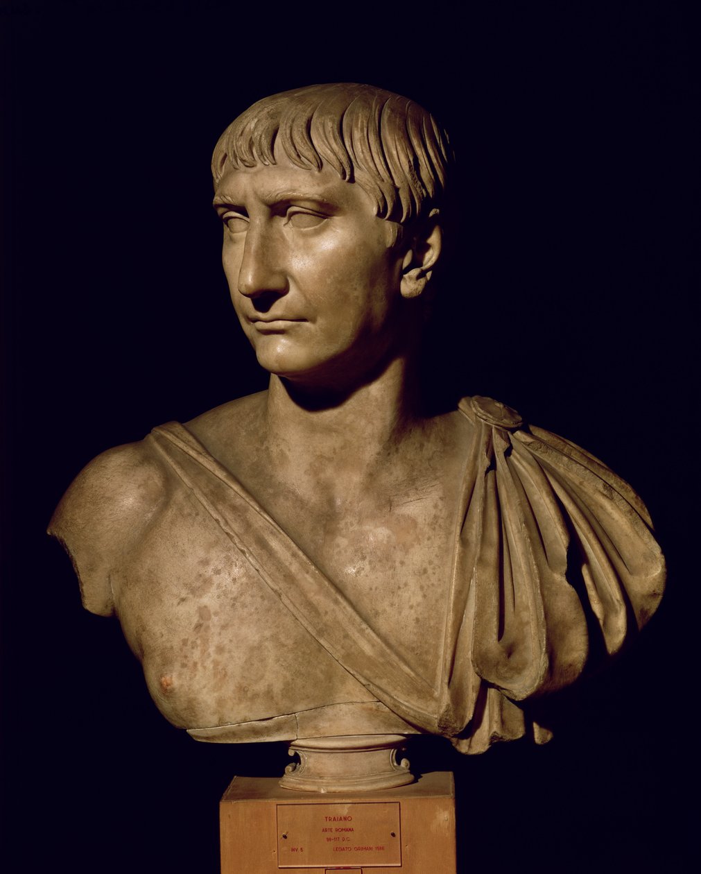 Portrætbuste af kejser Trajan (53-117 e.Kr.) (marmor) af Roman
