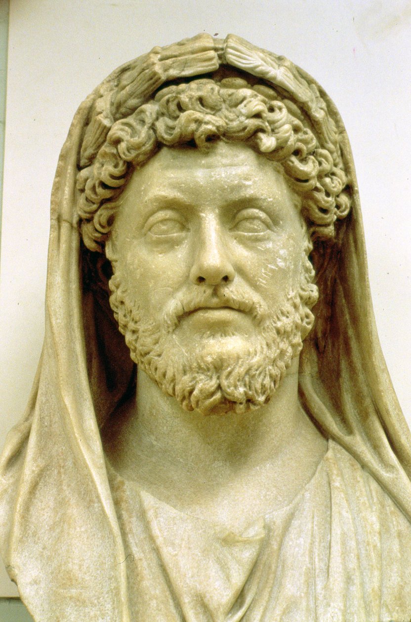 Portrætbuste af Marcus Aurelius (AD 121-80) (marmor) af Roman