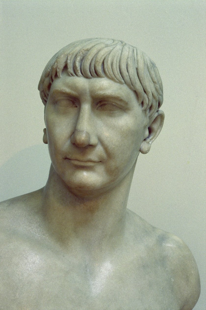 Portræt af kejser Trajan (53-117 e.Kr.) (marmor) af Roman