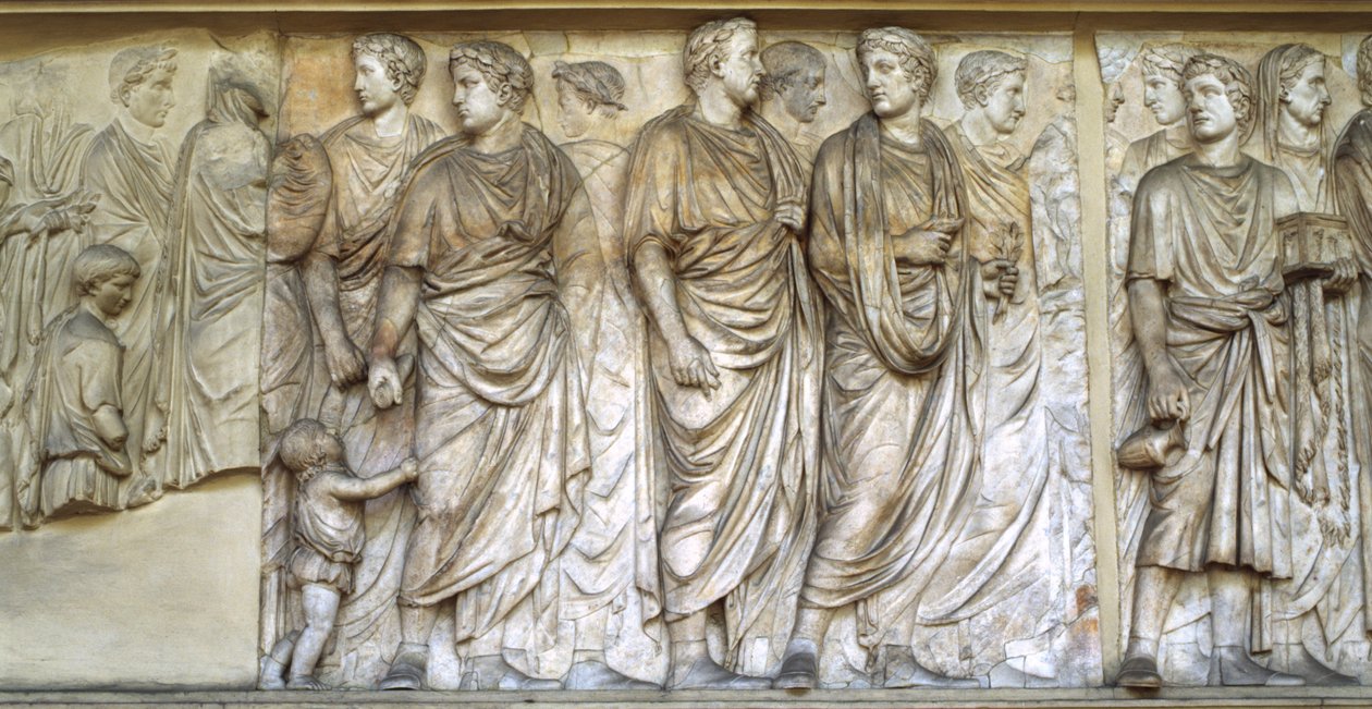 Procession af præster, nordvæggen af Ara Pacis (marmor) af Roman