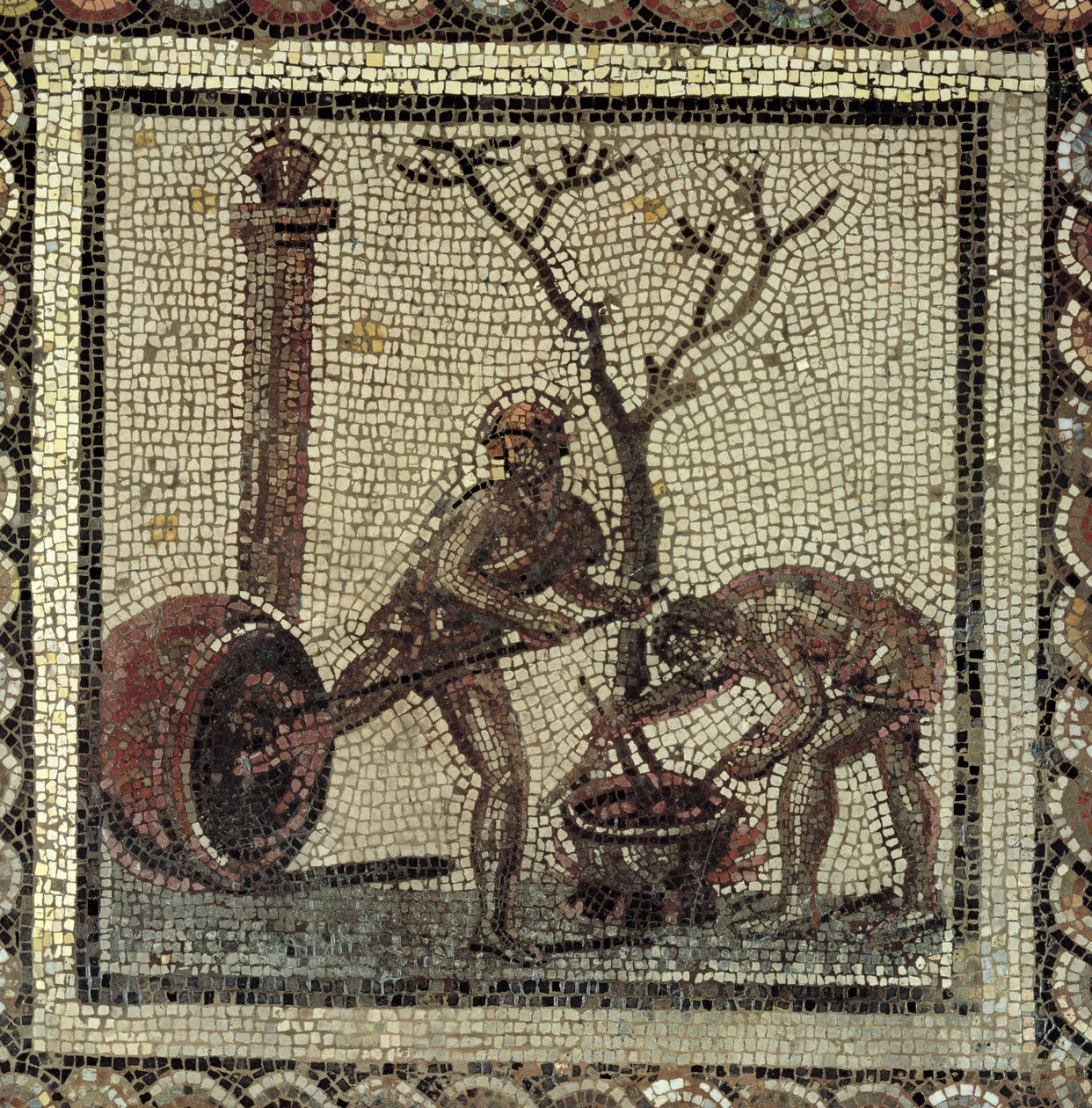Beskyttelsesglas til opbevaring af vin med beg, fra Saint-Romain-en-Gal, Rhone-Alpes, Frankrig (mosaik) af Roman