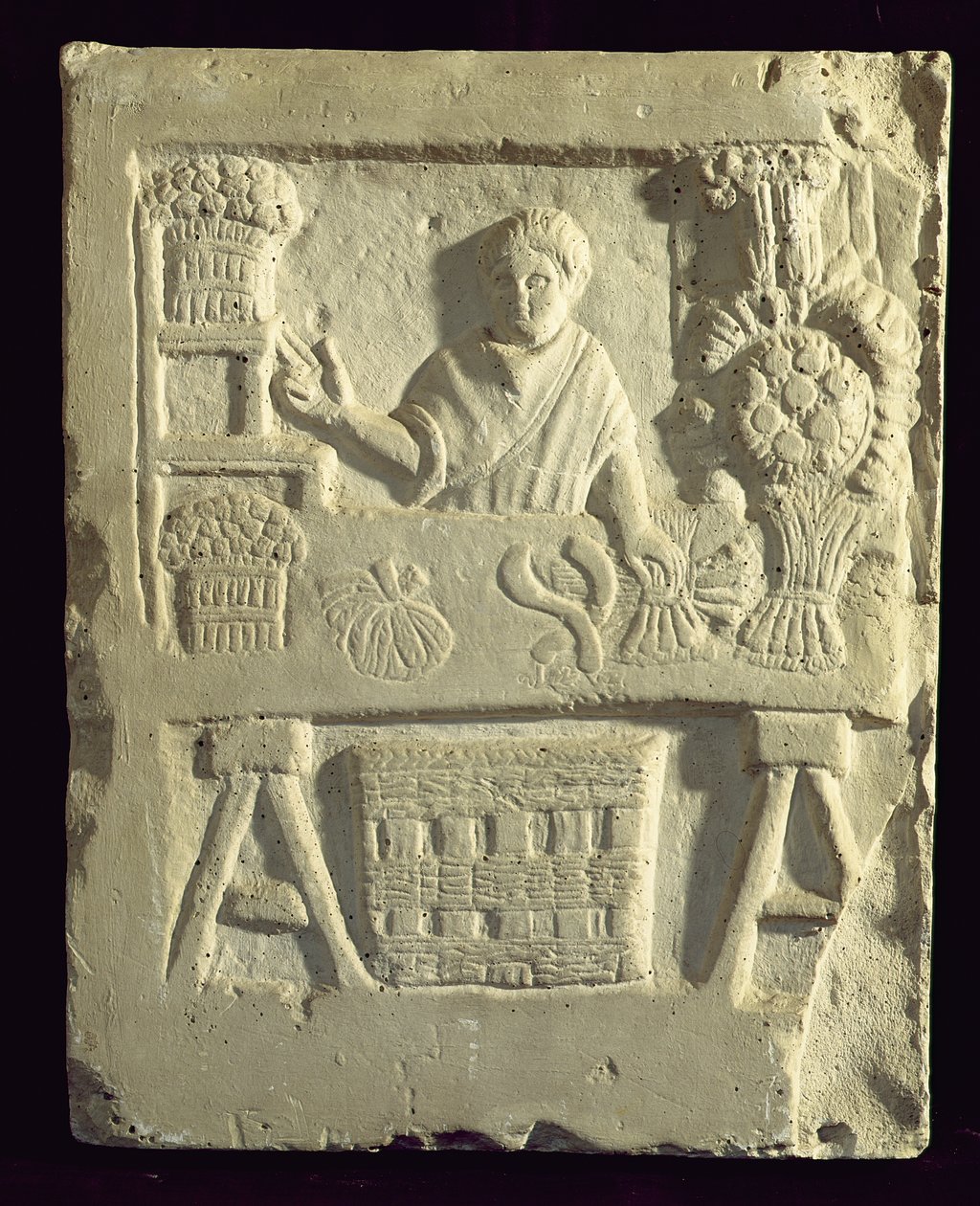 Relief forestillende en blomster- og grøntsagssælger af Roman