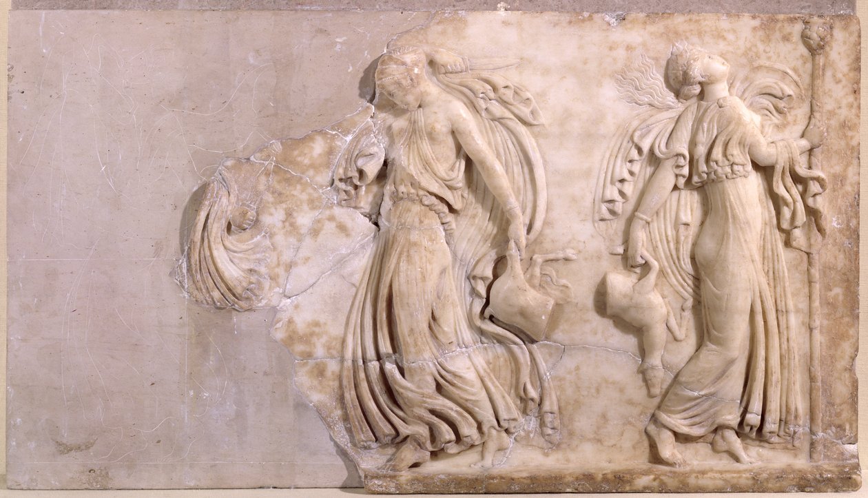 Relief, der viser maenader, der danser, fra Tunesien (marmor) af Roman