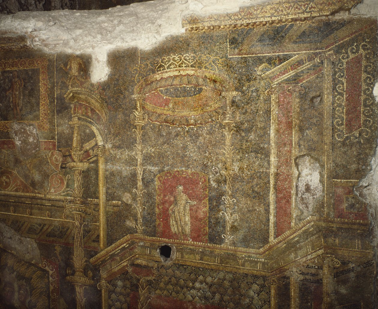 Rester af en gammel bygning under kasernen af Cuirassiers ved Quirinale, Rom (mosaik) af Roman