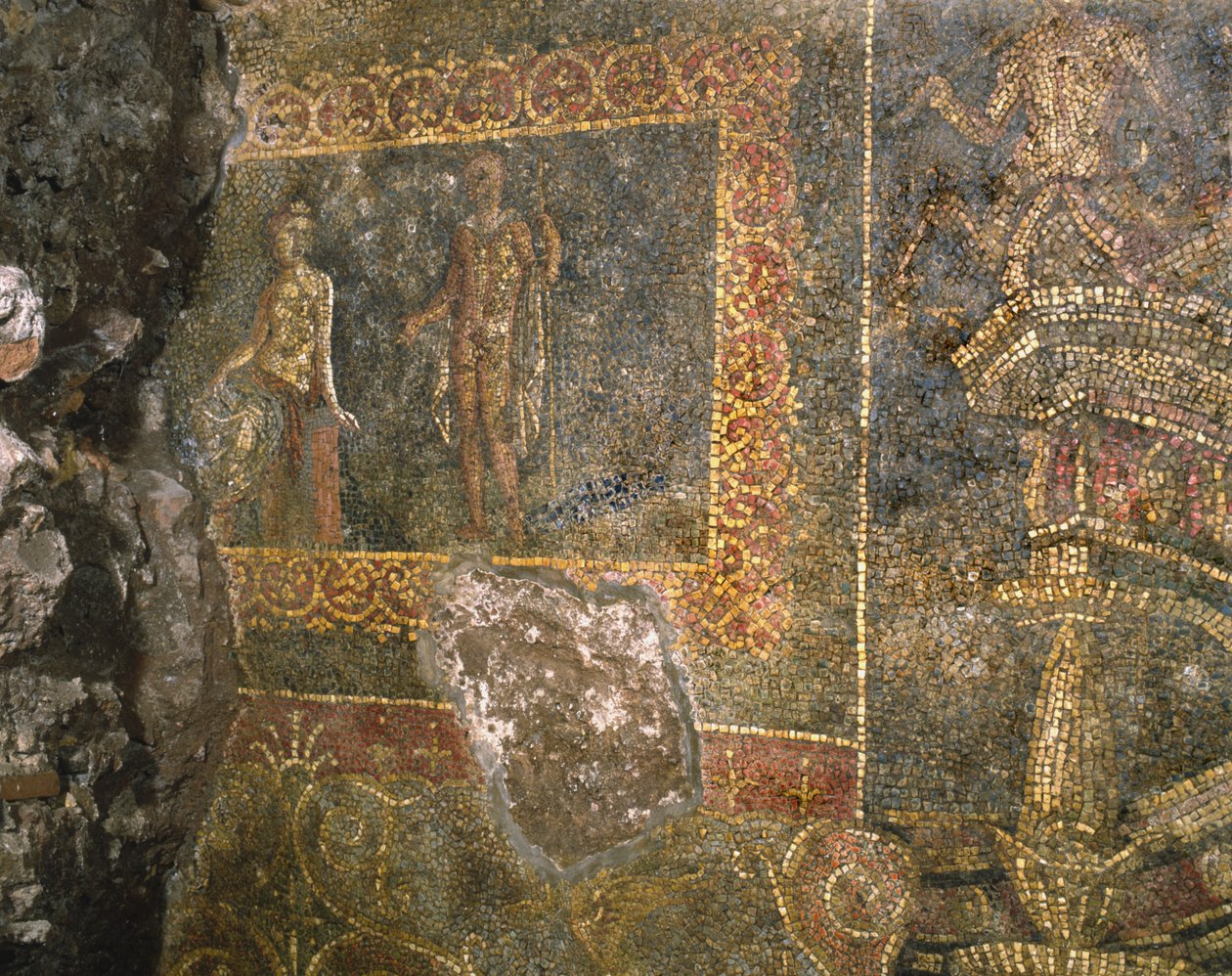 Rester af en gammel bygning under kasernen af Cuirassiers ved Quirinale, Rom (mosaik) af Roman
