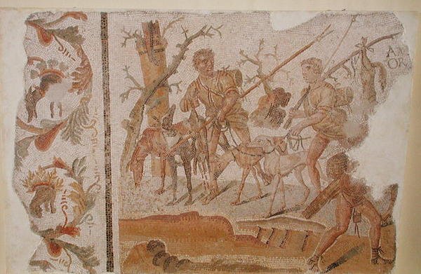 Hjemkomst fra jagten, fra Medeina (det antikke Althiburos) ca. 280-290 (mosaik) af Roman