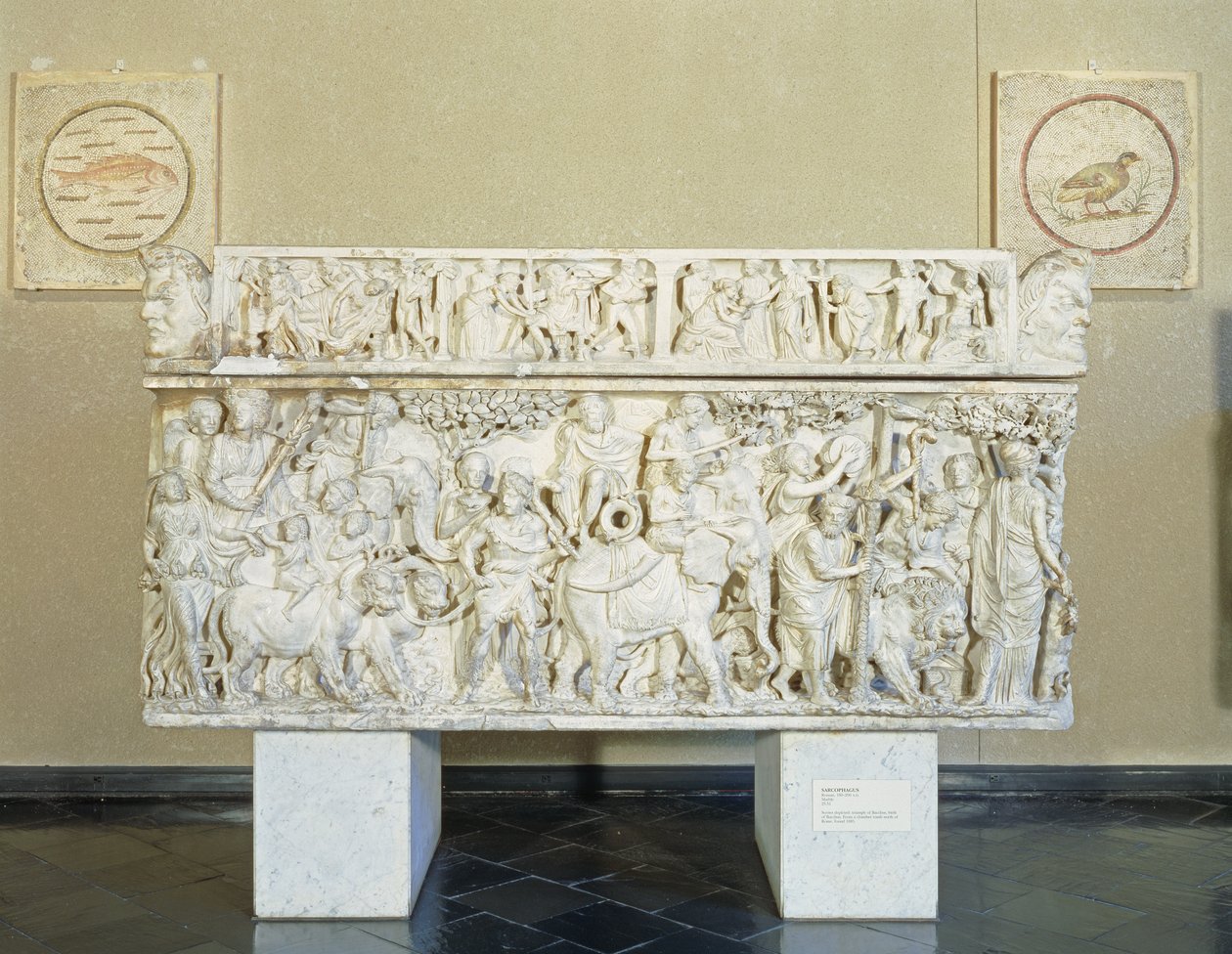 Sarkofag skildrer Dionysos triumf, ca. 190 e.Kr. (marmor) af Roman