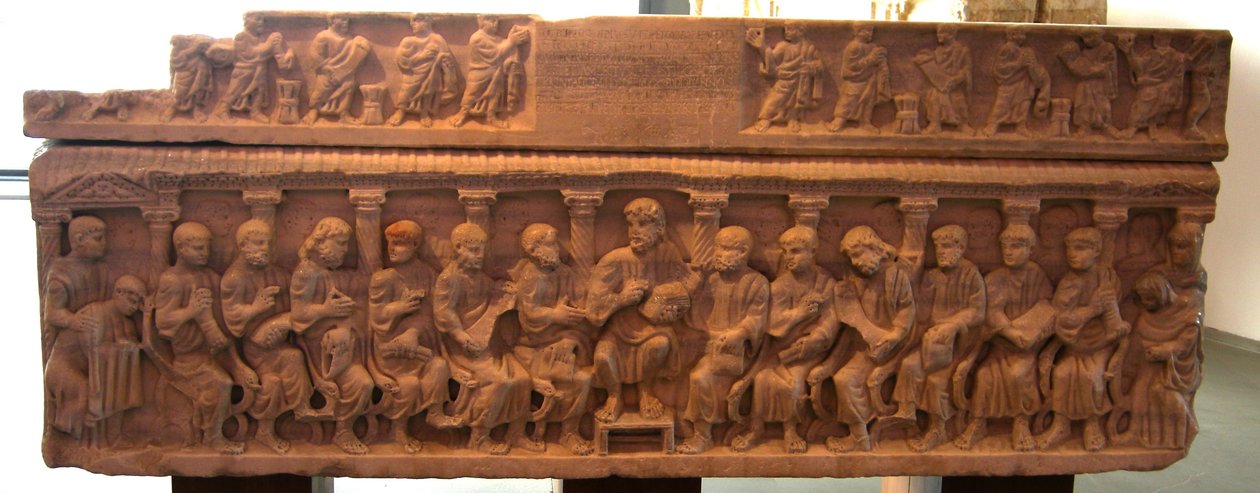 Sarkofag af biskop Concordius, Kristus og apostlene, 380-90 e.Kr af Roman