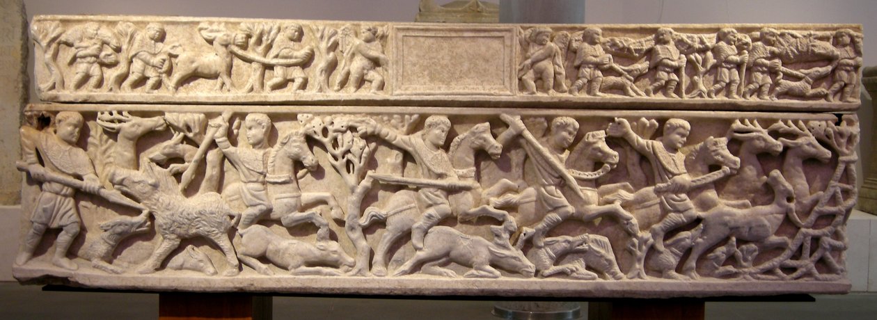 Sarkofag med en jagt (marmor) af Roman