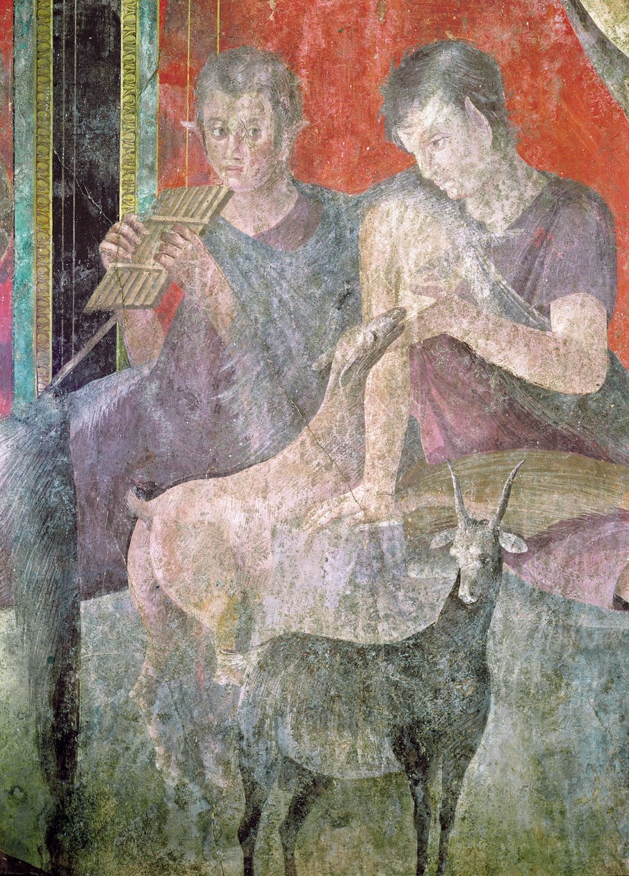 Satyr, der spiller på panfløjte, og nymfe, der ammer en ged, 60-50 f.Kr. (se også 57187 og 57185) af Roman