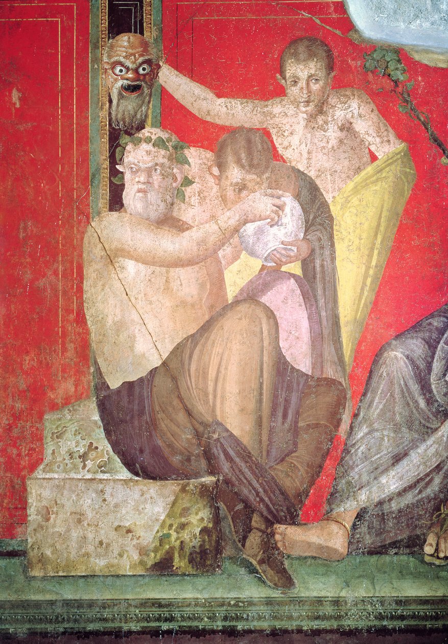 Silenus and the Young Satyr, East Wall, Oecus 5, 60-50 BC (se 57188 for detaljer) af Roman