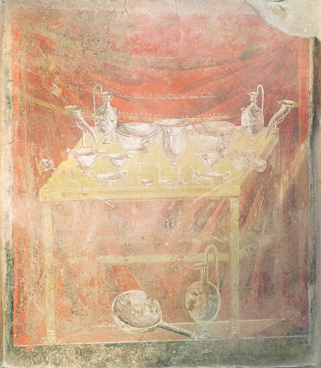 Sølvtøj på et bord (vægmaleri) af Roman