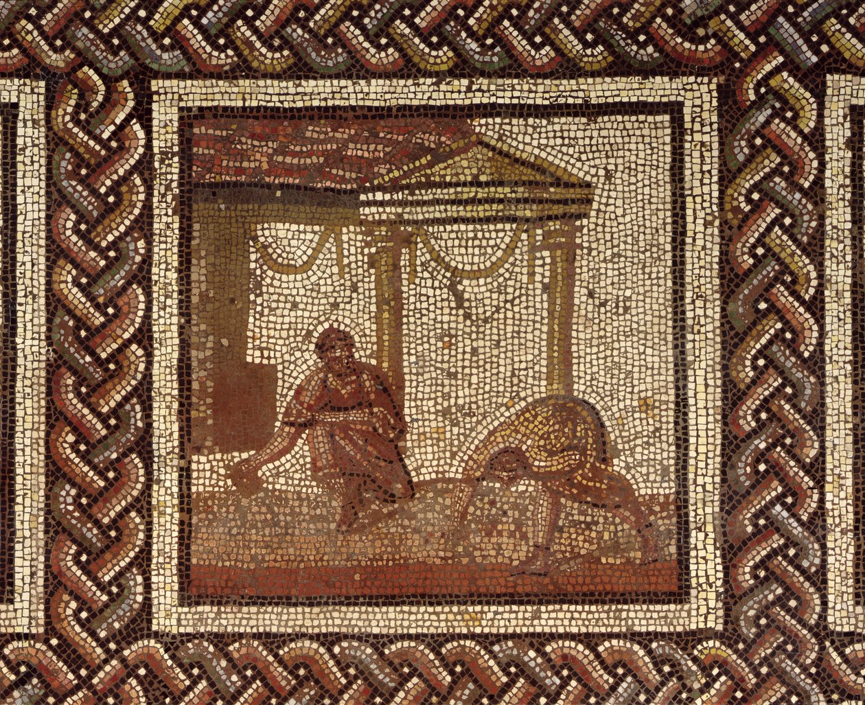 Såning af bønner, fra Saint-Roman-en-Gal (mosaik) af Roman