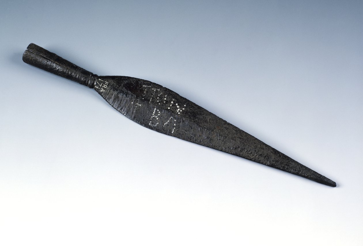 Spydspids med udstanset ejerskabsinskription, fra det romerske sted i Newstead, Melrose, AD 80-100 (jern) af Roman