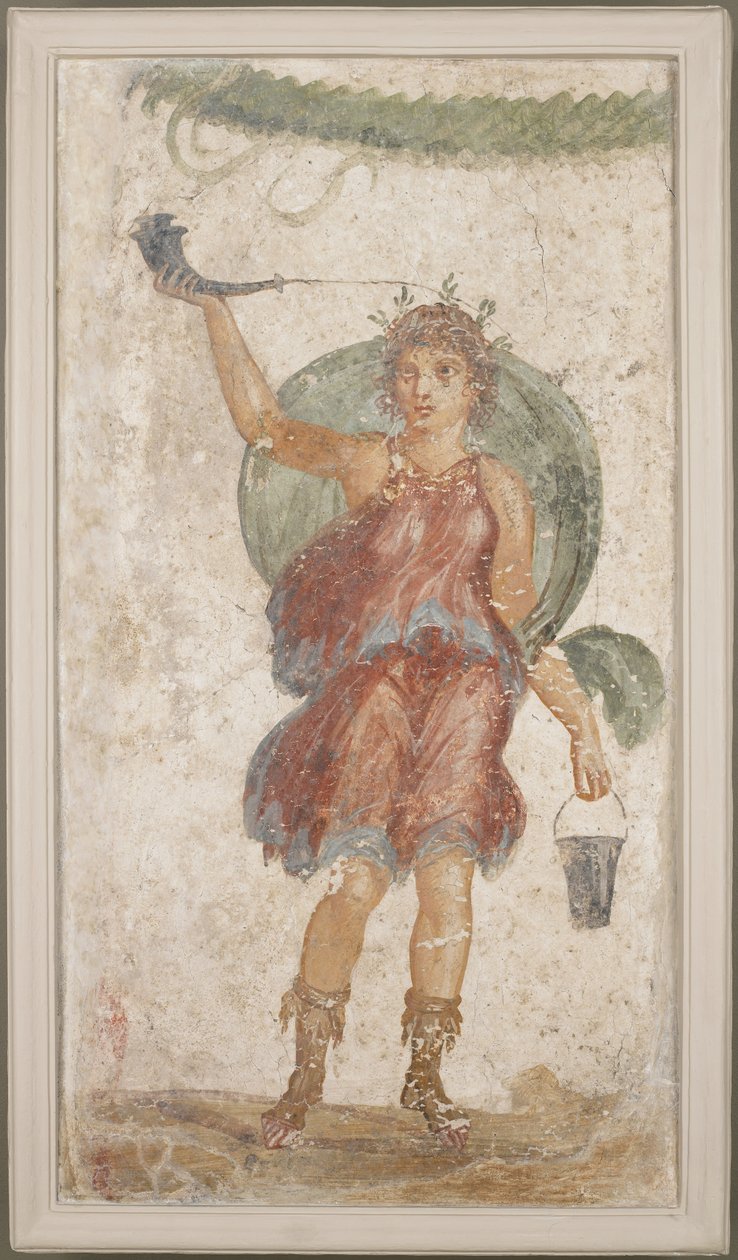 Stående guddom, der holder et horn og en spand, fra Pompeji af Roman
