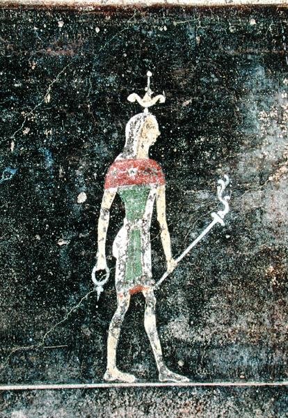 Stående gud, detalje fra et talinium dekoreret med malerier i egyptisk stil, ca. 27-14 f.Kr. af Roman