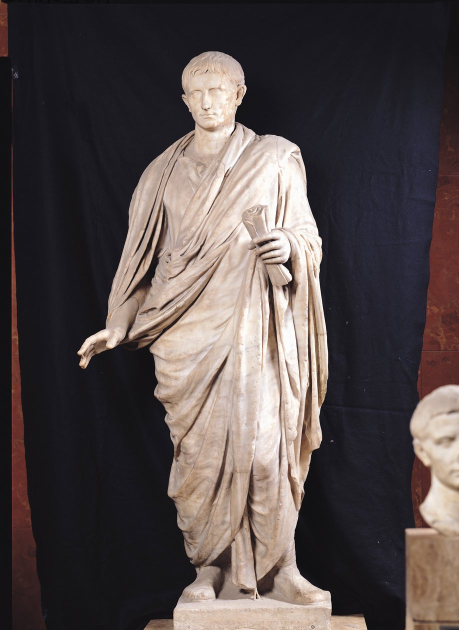Statue af Cæsar Augustus (63 f.Kr.-14 e.Kr.) fra Velletri, 1.-2. århundrede e.Kr. (marmor) af Roman