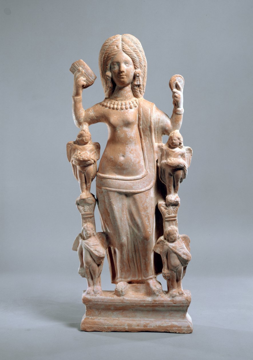 Statuette af en kvinde (måske Venus) med en kam og et spejl, 3. århundrede (terracotta) af Roman