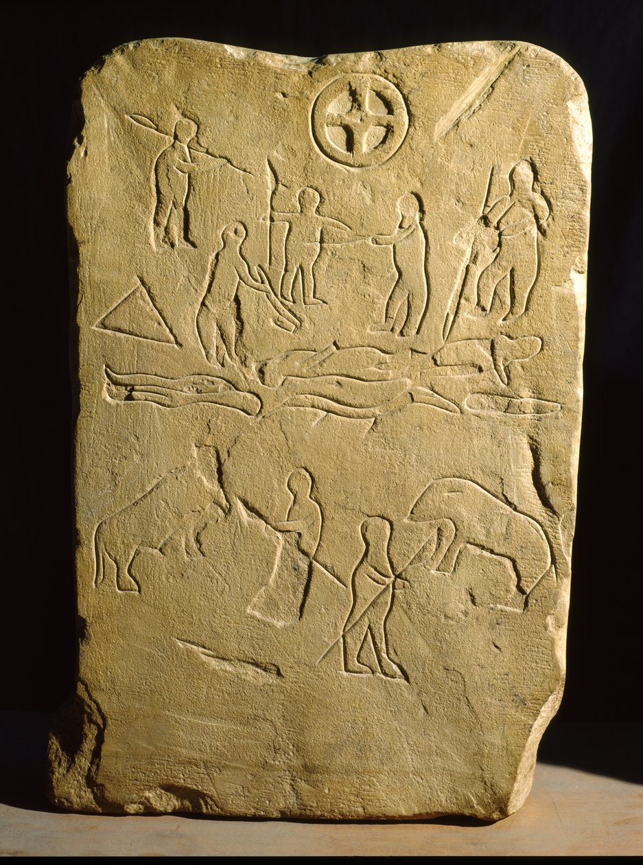 Stela med scener af kamp og jagt, fra Novario (sandsten) af Roman
