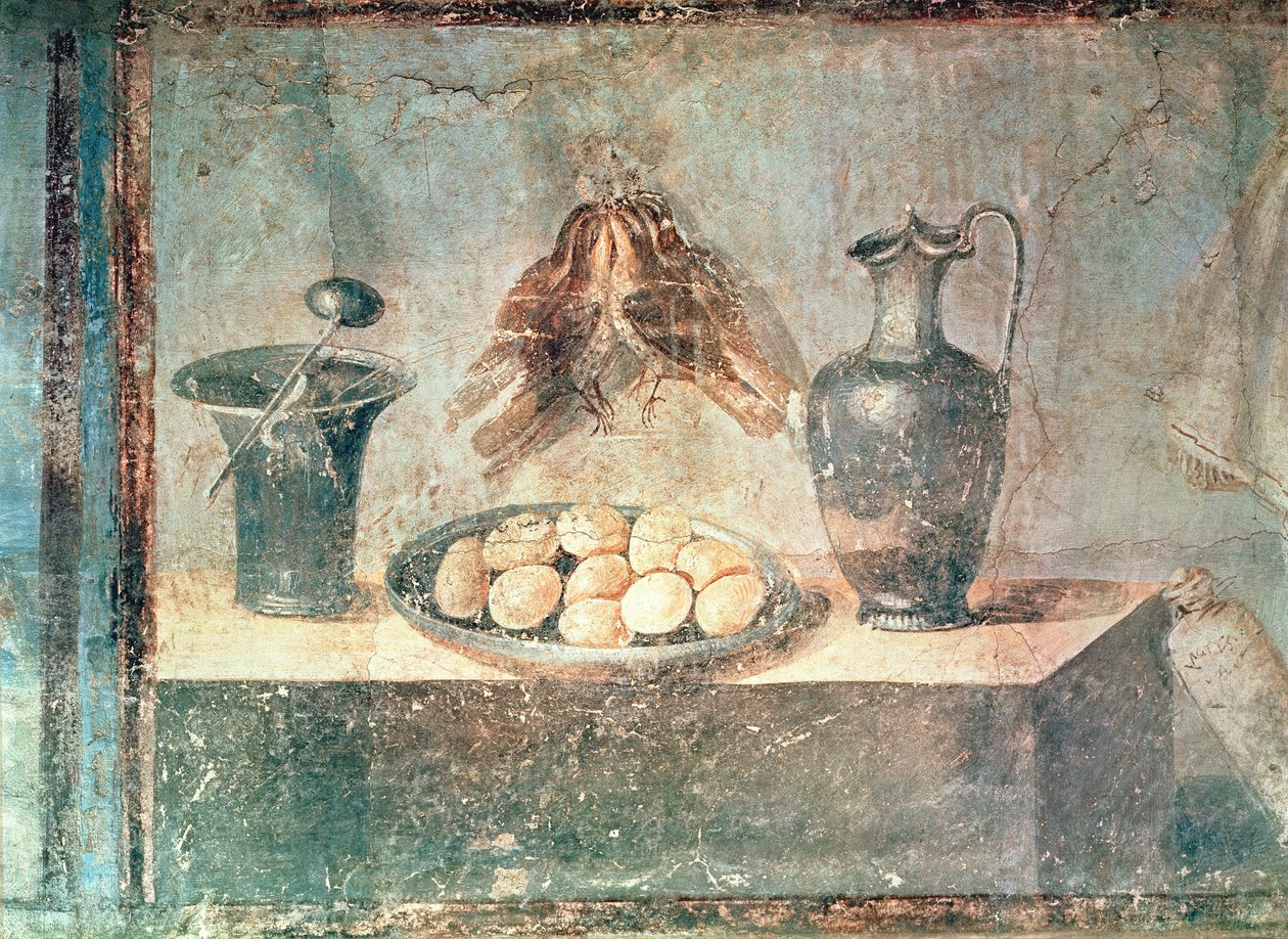 Stilleben med æg og drosler, fra Villa di Giulia Felice, Pompeji af Roman
