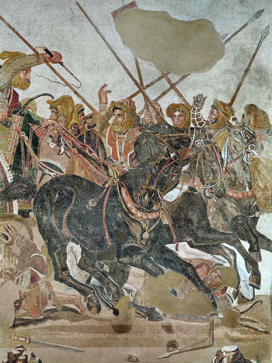Alexander-mosaikken, detalje af den persiske hær i slaget ved Issus, ca.80 f.Kr. mosaik af Roman