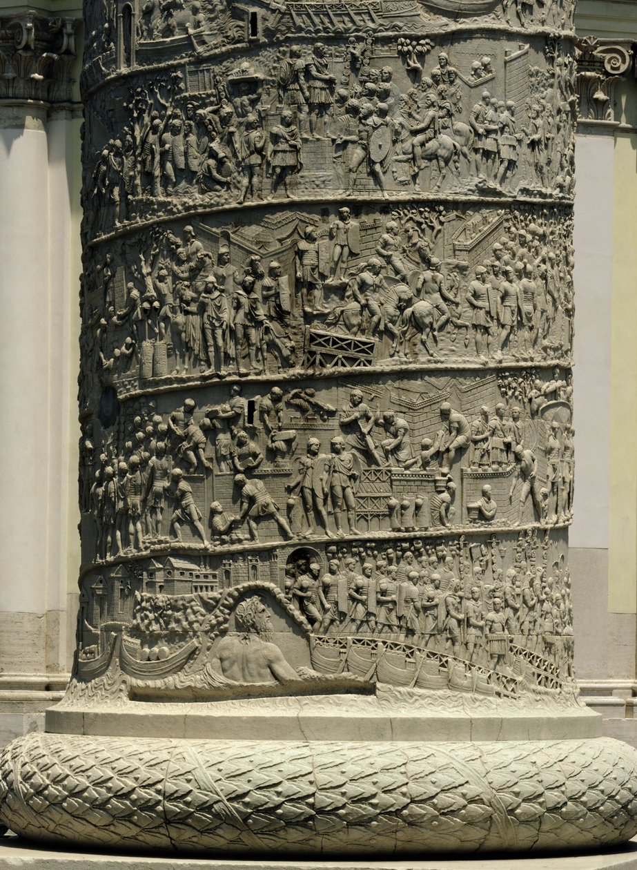 Kampen mod Dacierne, detalje fra Trajans søjle, 113 AD (kalksten) af Roman