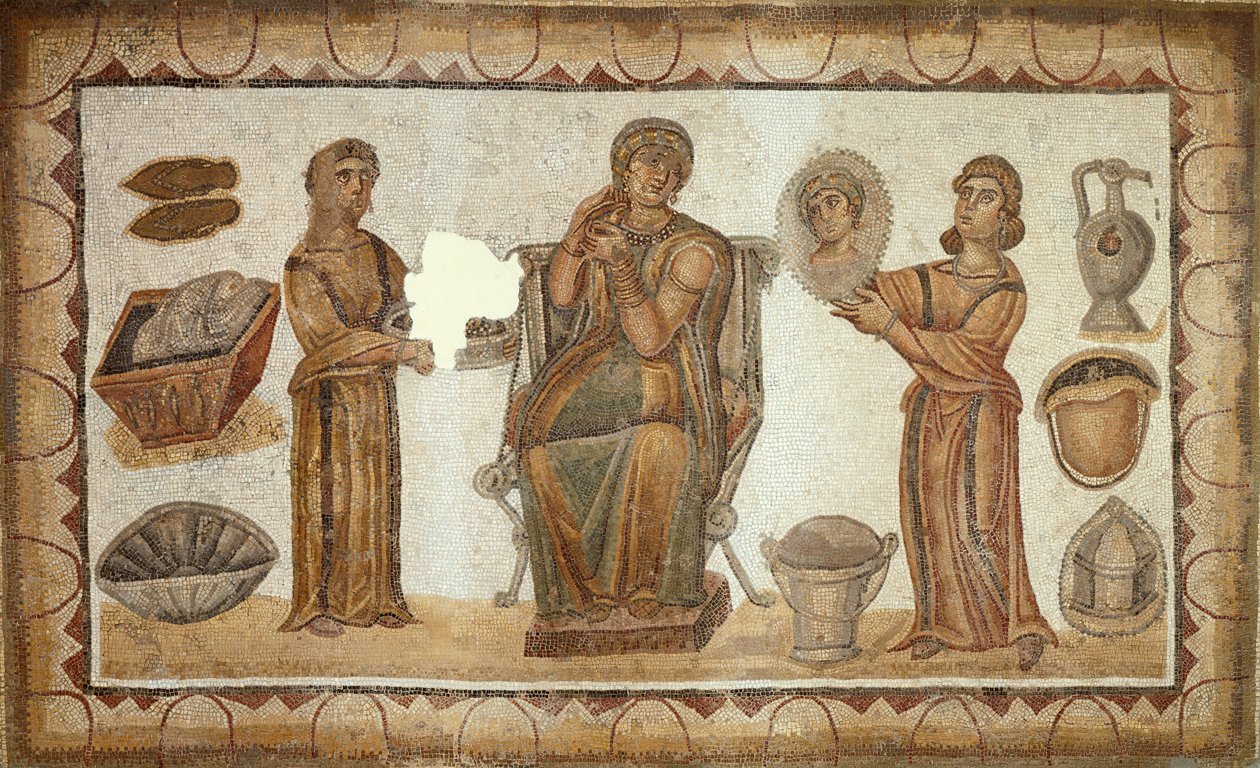 Kvinden fra Sidi Ghrib ved hendes toilet (mosaik) af Roman