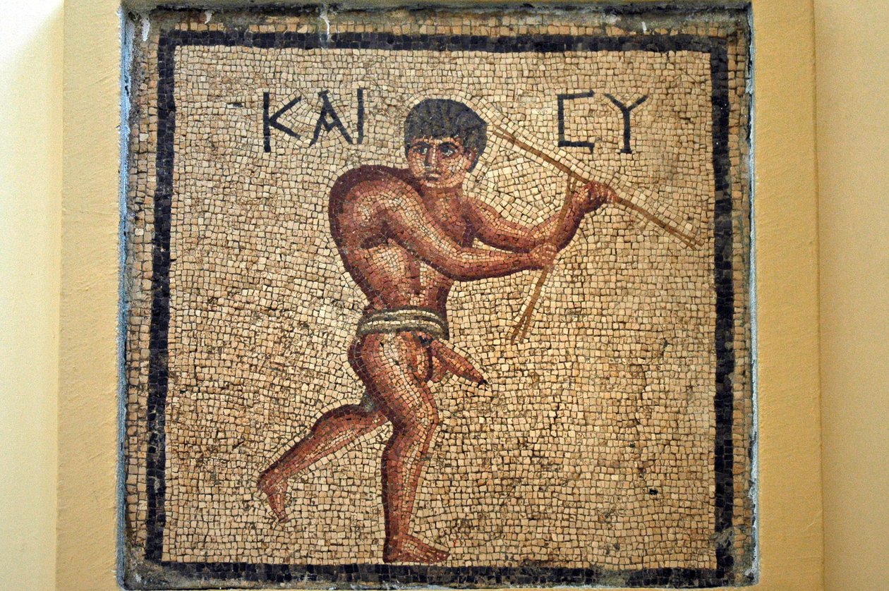 Den glade pukkelryg, fra Antakya (mosaik) af Roman
