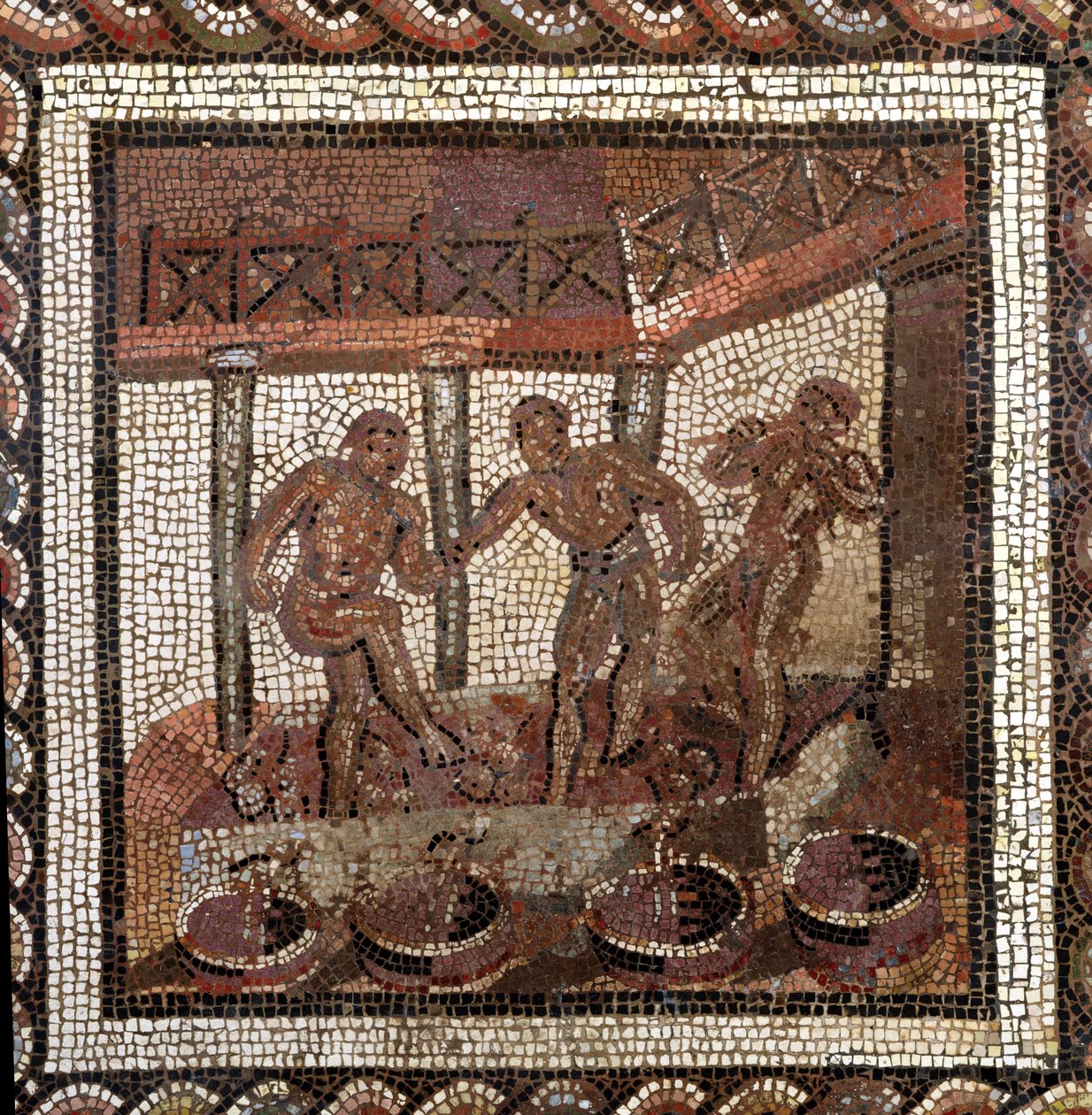 Trædende druer, fra Saint-Romain-en-Gal (mosaik) af Roman