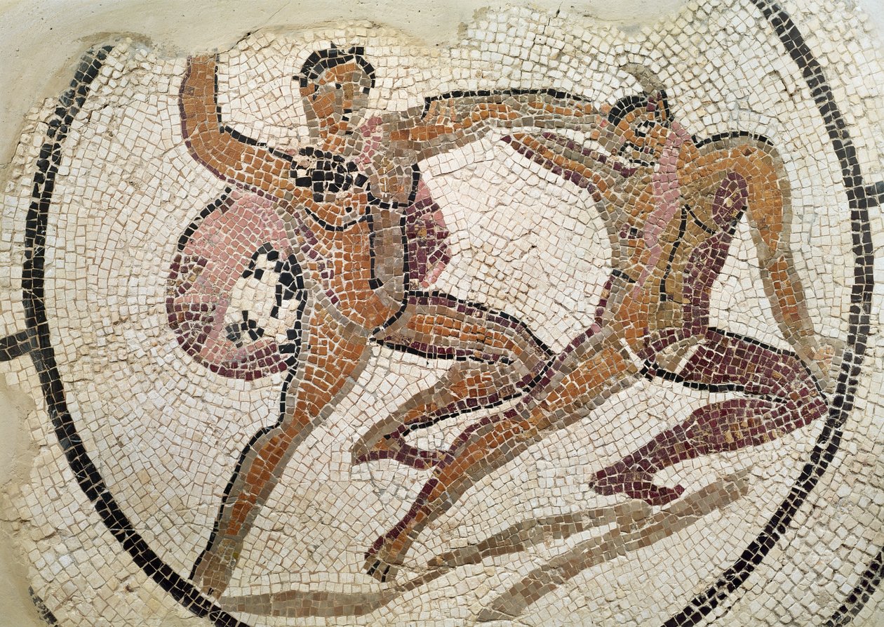 To gladiatorer i kamp (mosaik) af Roman