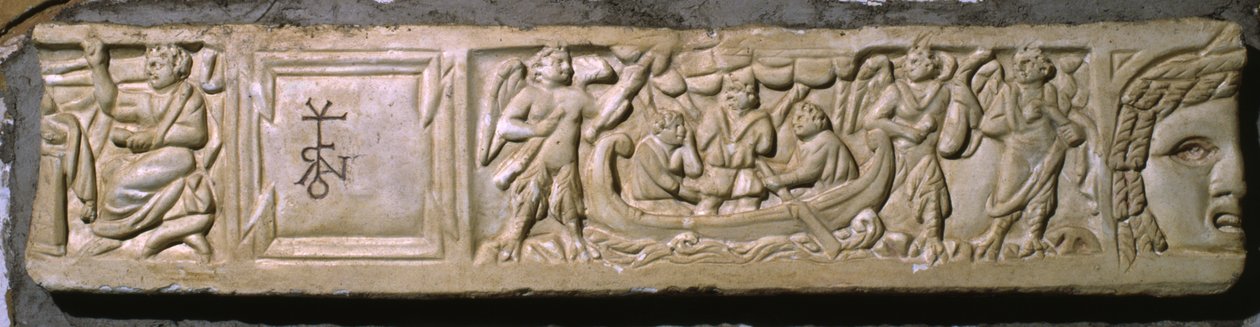 Ulysses og sirenerne, fragmentarisk låg fra en sarkofag (marmor) af Roman