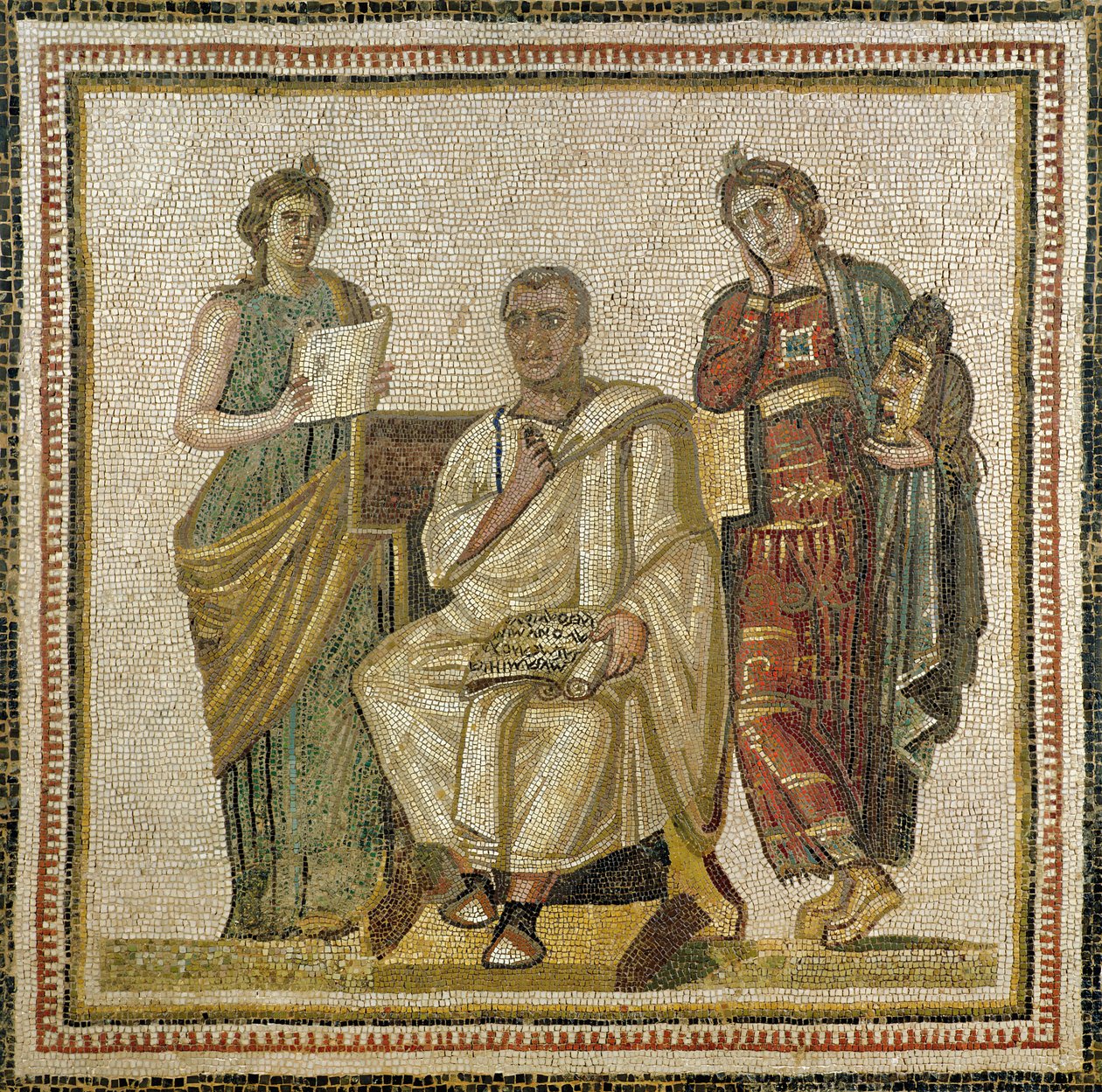 Virgil (70-19 f.Kr.) og muserne, fra Sousse (Hadrumetum) (mosaik) af Roman
