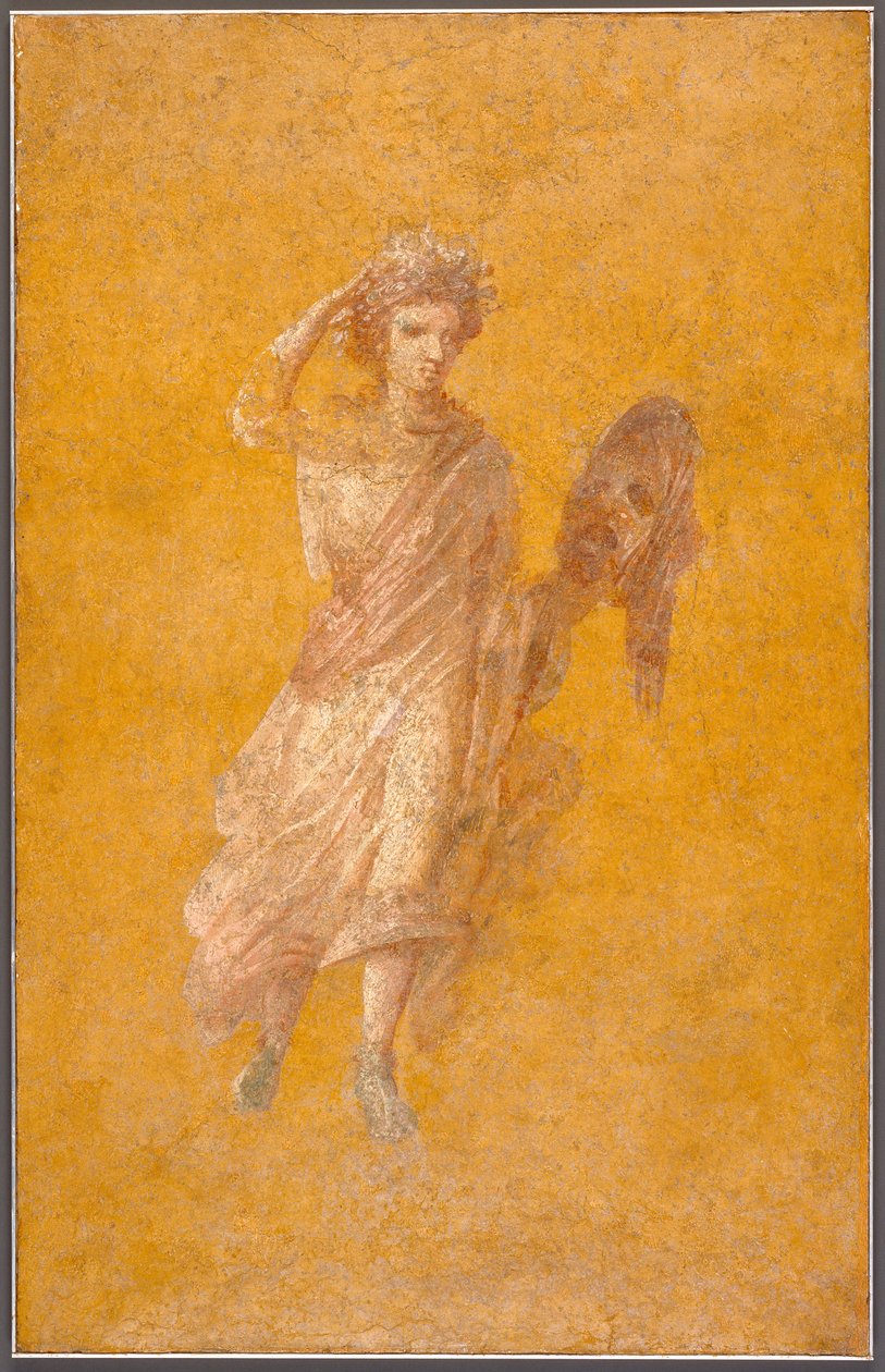 Vægfragment af en muse, 1-75 e.Kr. (gips og pigment) af Roman